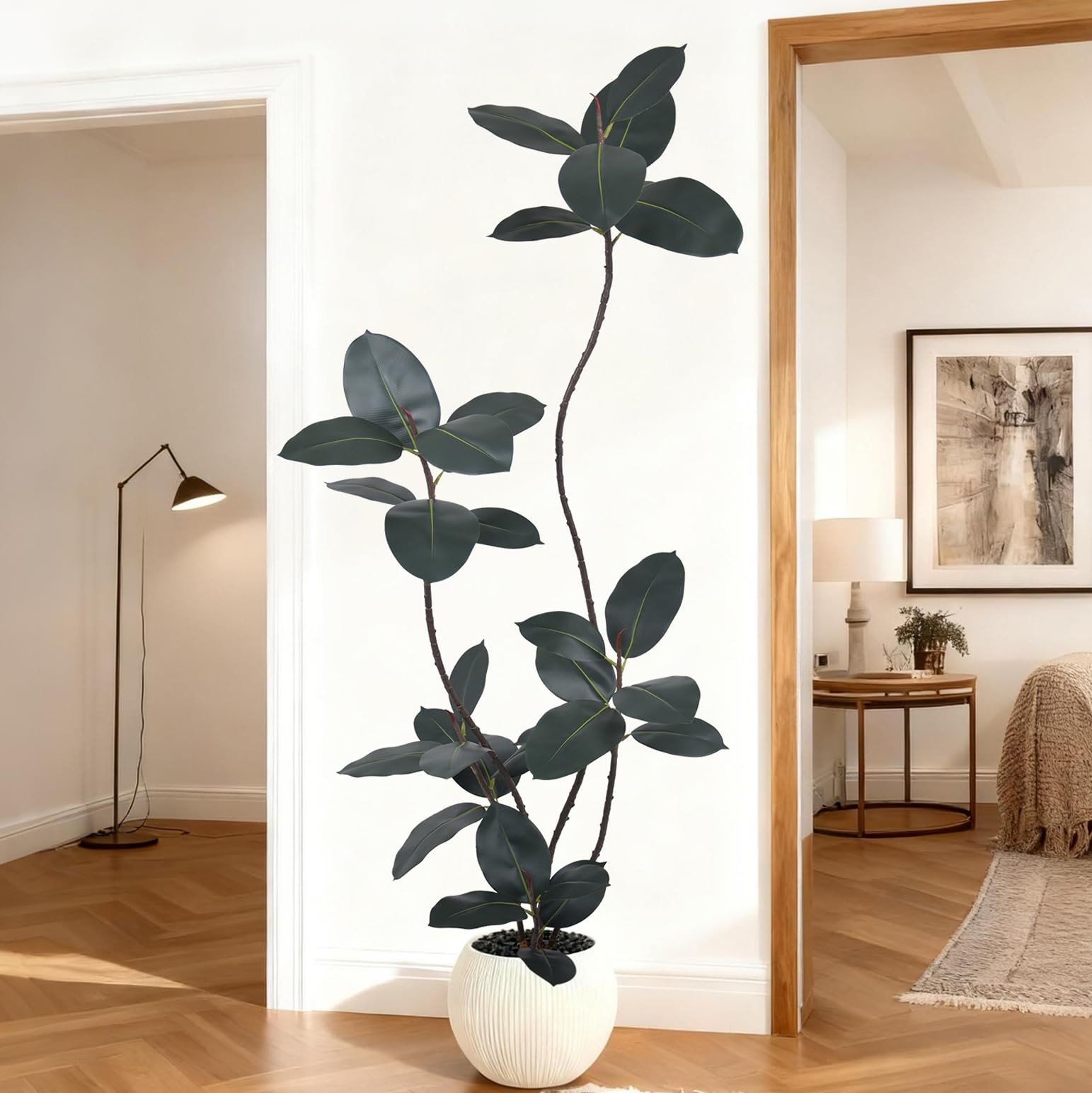 6FT Artificial Black Rubber Tree with Lifelike Leaves, 72in Faux Tropical Fic…