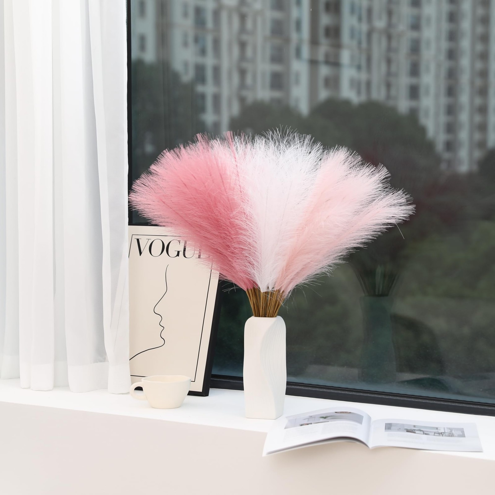 30pcs Faux Pampas Grass – 24 Inch Pink Pampas Grass Home Decor, Artificial Co…
