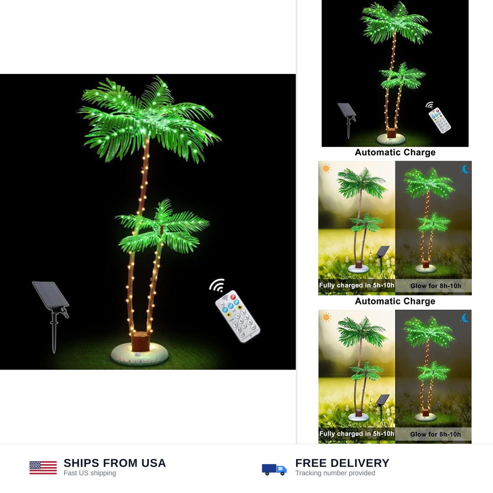 OUSHENG Solar Lighted Palm Trees for Outside Patio, Bar Pool Deck Outdoor Dec…