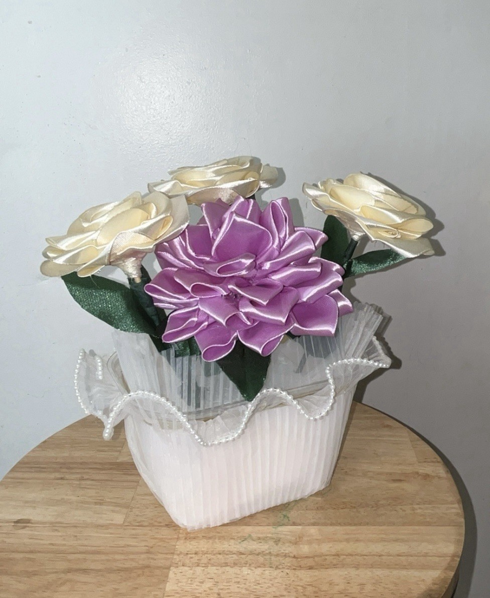Flowers Of Linston, Zatin Hand Made Details, Color Whait , And Purple