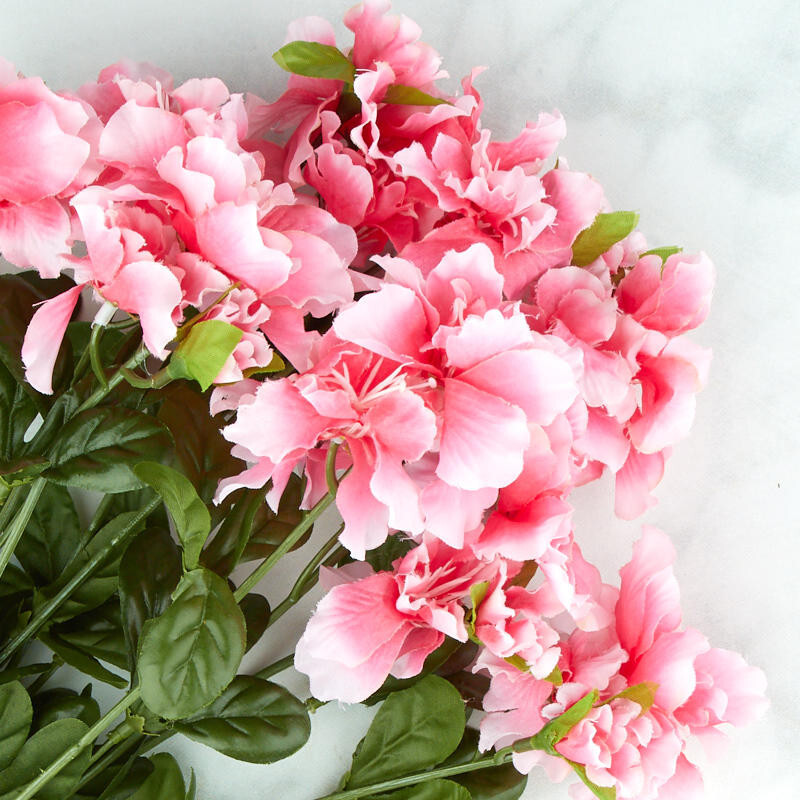 Set of 2 Artificial Pink Poly Silk Azalea Floral Bushes for Indoor Decor