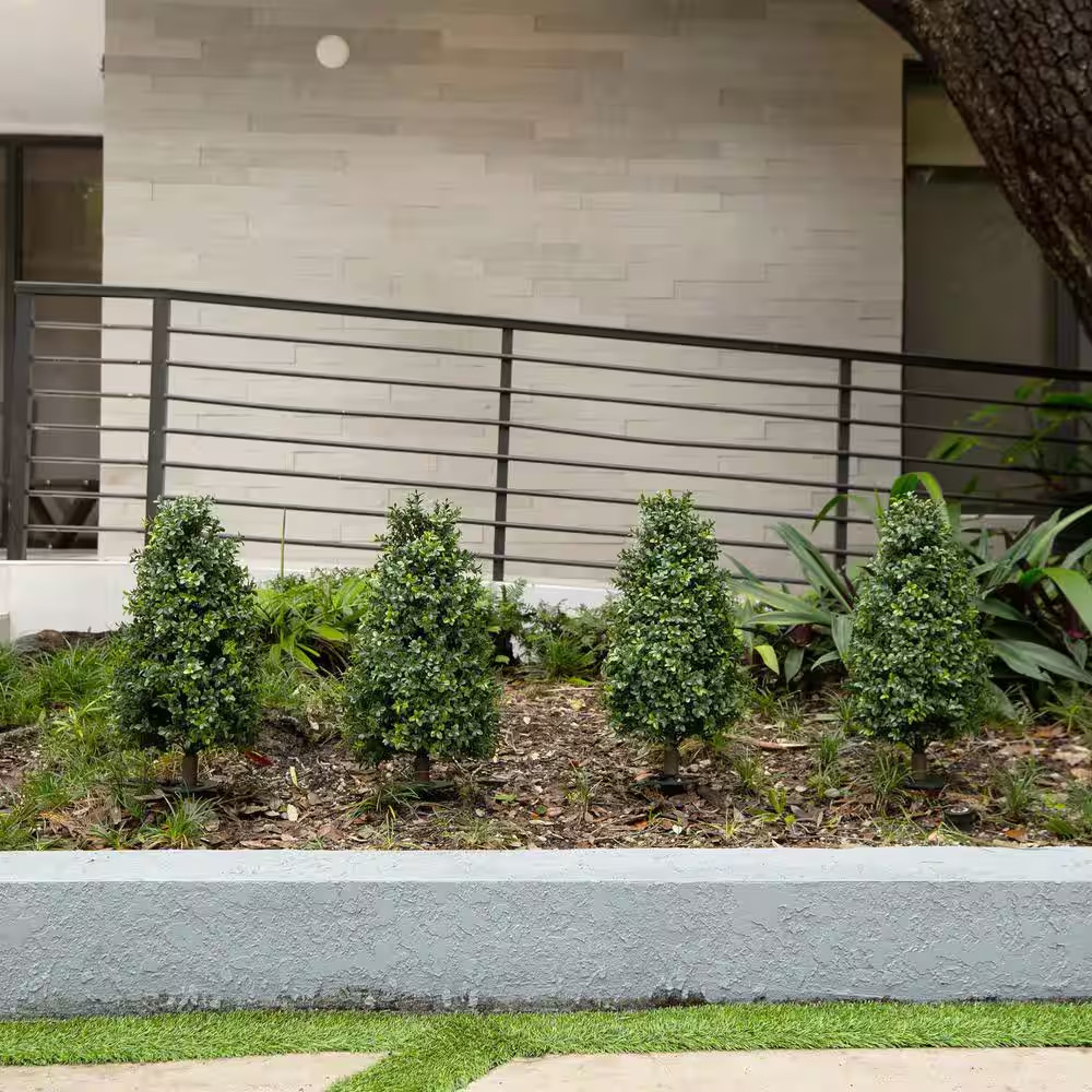 2.5 Ft. UV Resistant Artificial Boxwood Tree Plant with Integrated Ground Stake