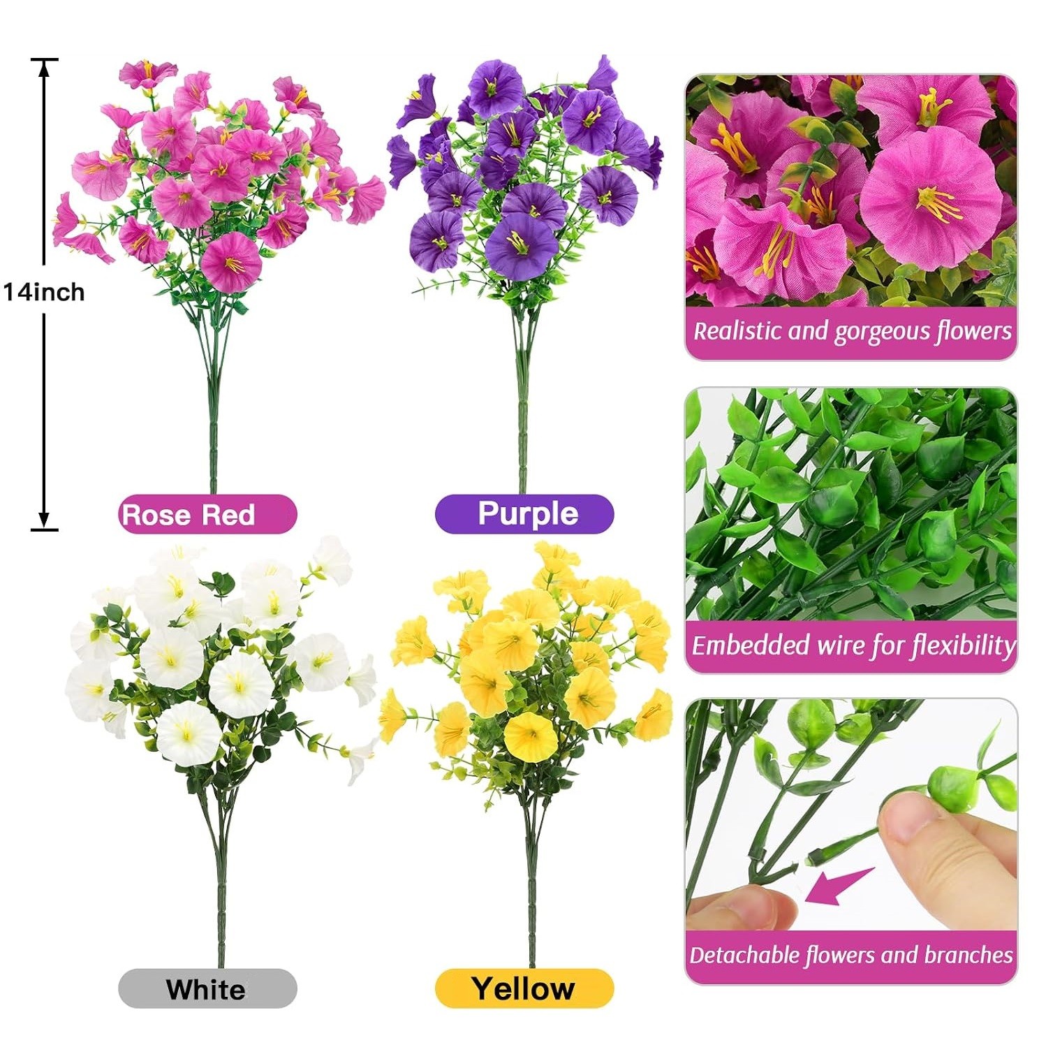 16× Artificial Flowers Realistic Fake Silk Morning Glory Outdoor UV Resistant US