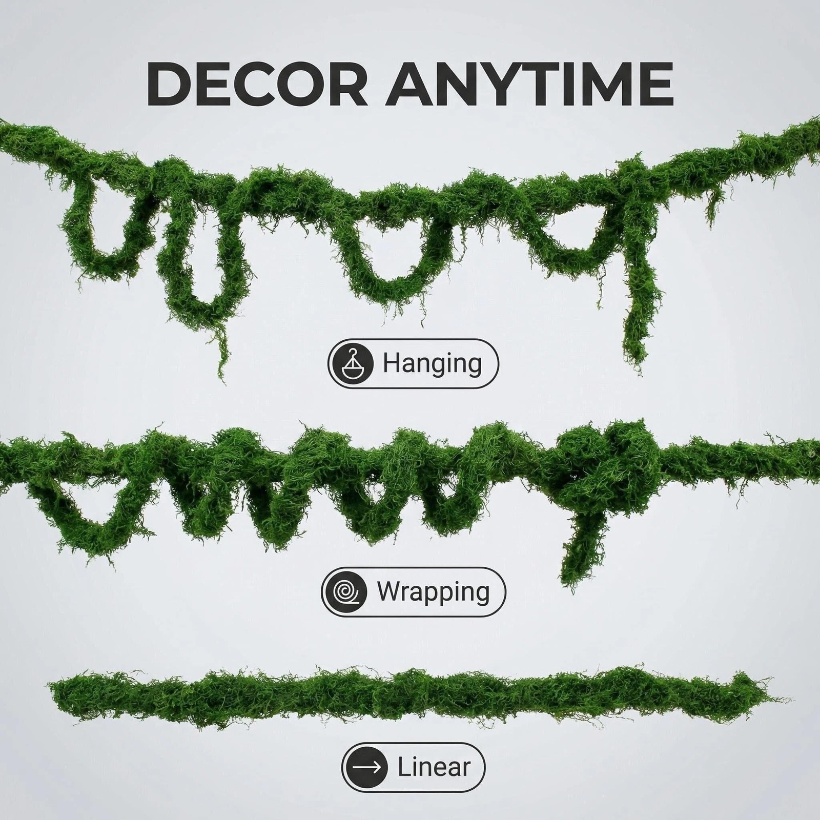 55 Inch Artificial Fake Moss Green Vines Hanging Reptile Wall Decor 2 PCS