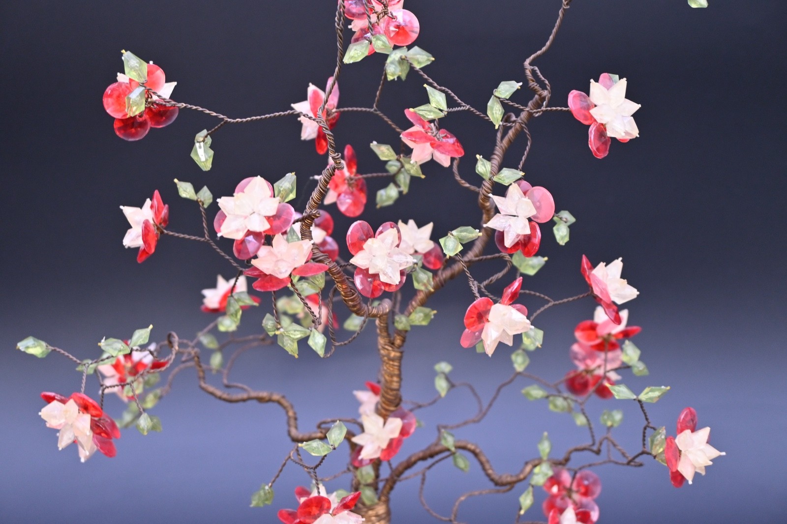 Vintage Decorative Wrapped Copper Wire Bonsai Tree Cherry Blossom Flowers