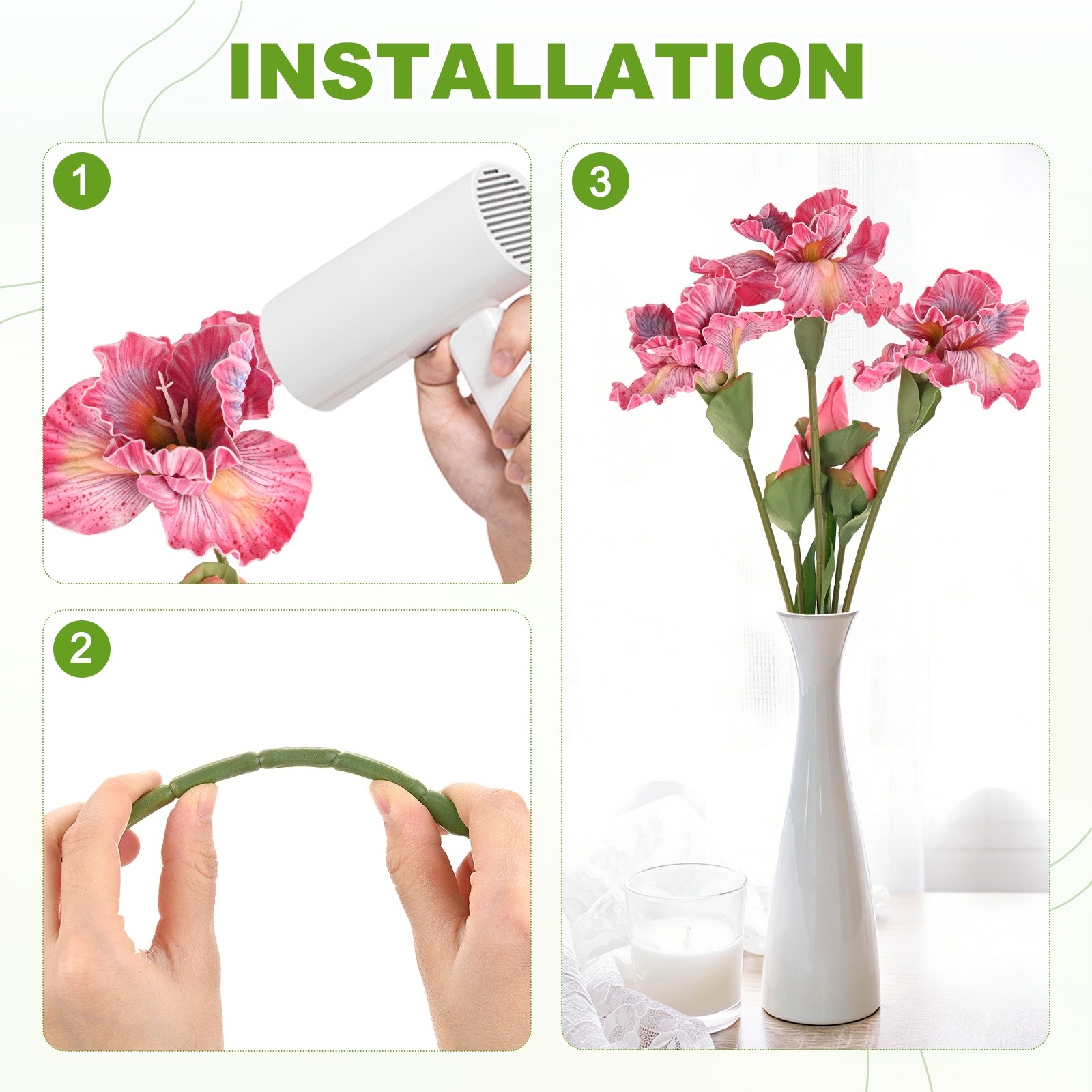 1-Pack Artificial Iris Flowers with Flower Bud 17.7 Inch for Home [Pink]