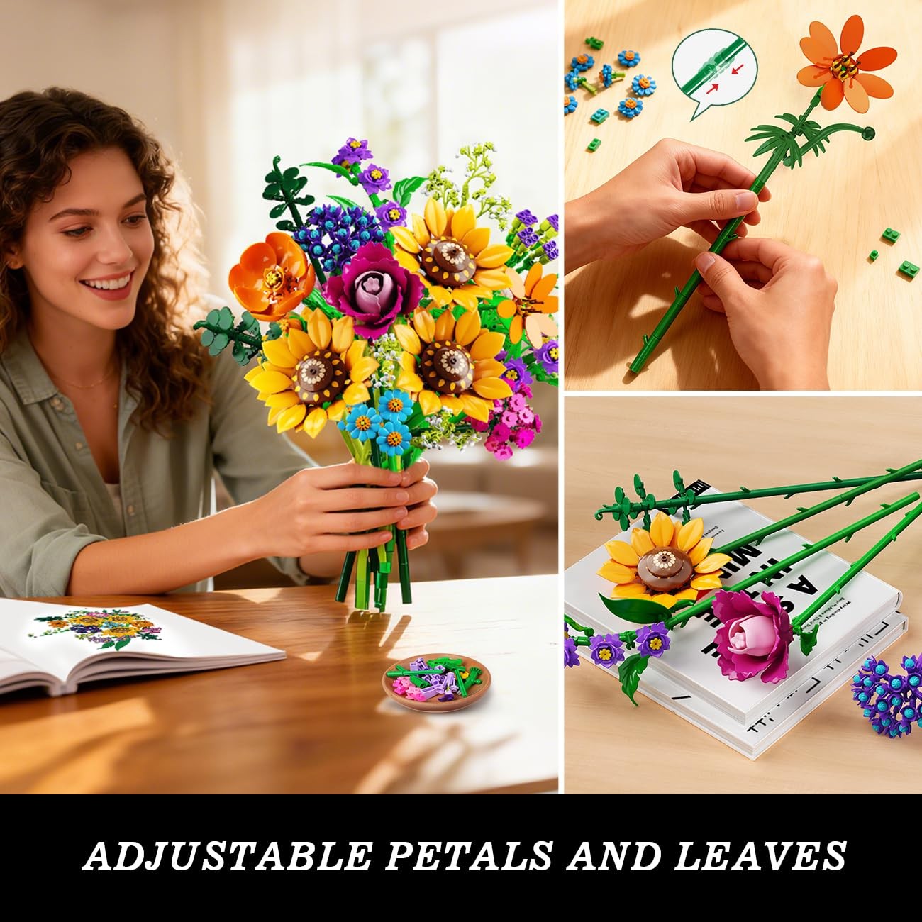 Wildflower Bouquet Building Set 912PCS Flower Arrangement Kit with Lights and