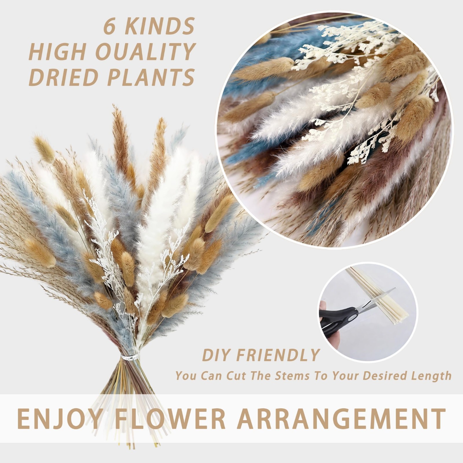Boho Dried Flower Bouquet – 17″ Mixed Pampas Grass for Home & Wedding Decor, Cen