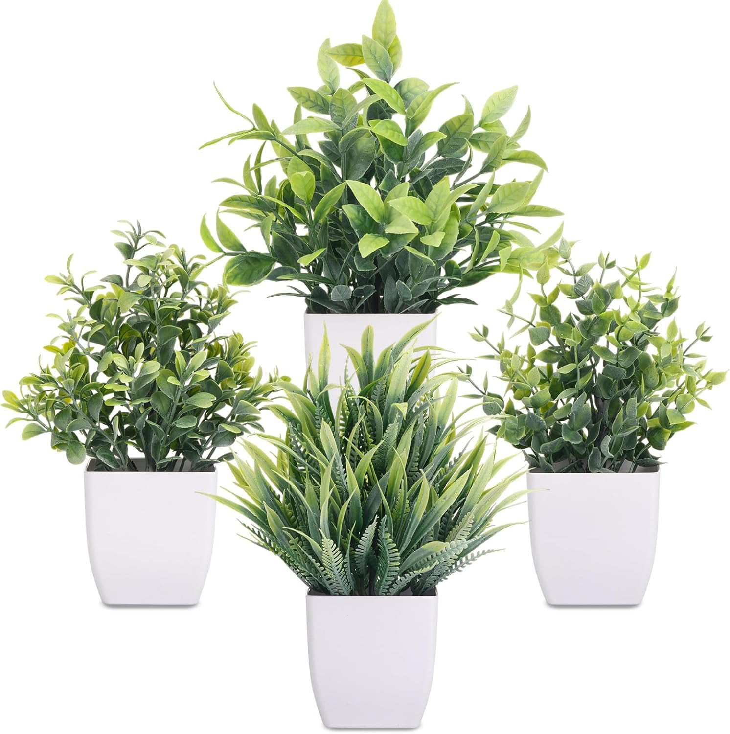 Fake Plants 4 Packs Small Artificial Greenery Mini White Potted Plants Bathro…