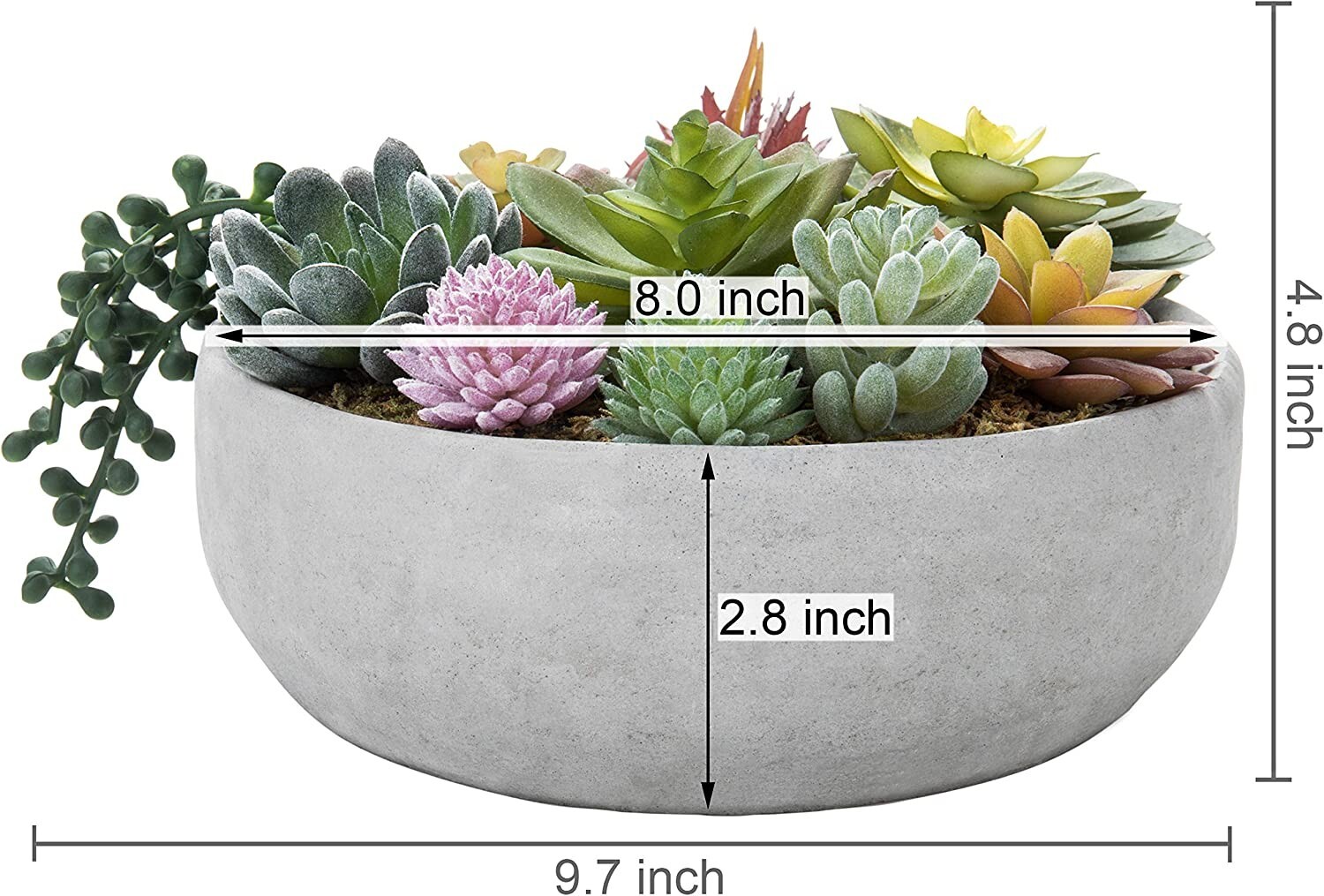 8-Inch Decorative Artificial Succulent Plant Arrangement in Concrete Gray Pot