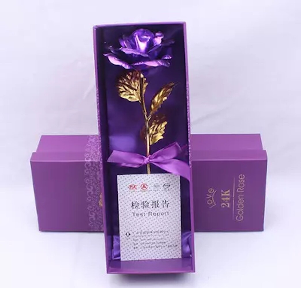 24k Gold Foil Collectible Rose Flower Unique Gift (PURPLE)