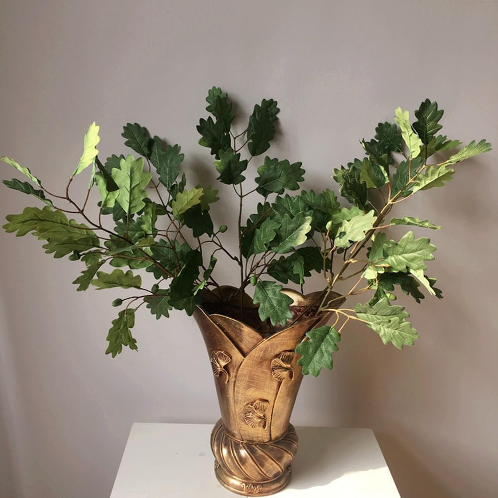 4Pcs Artificial Oak Tree Leaf Stems with Fruits Faux Oak Tree Branches Green