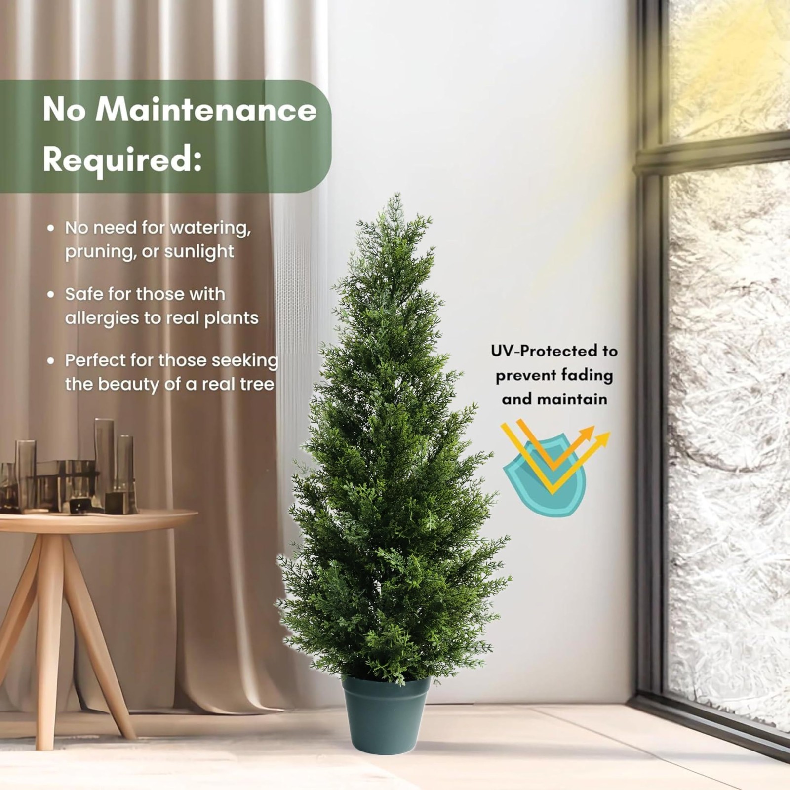 3 Feet Outdoor Artificial Topiary Cedar Tree, Set of 2 UV Resistant Potted Fa…