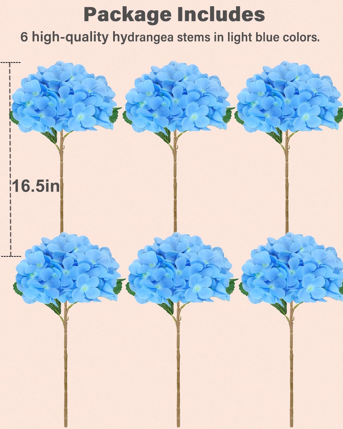 6PCS Premium Blue Silk Hydrangea Artificial Flowers Bouquets – Realistic Fake Hy