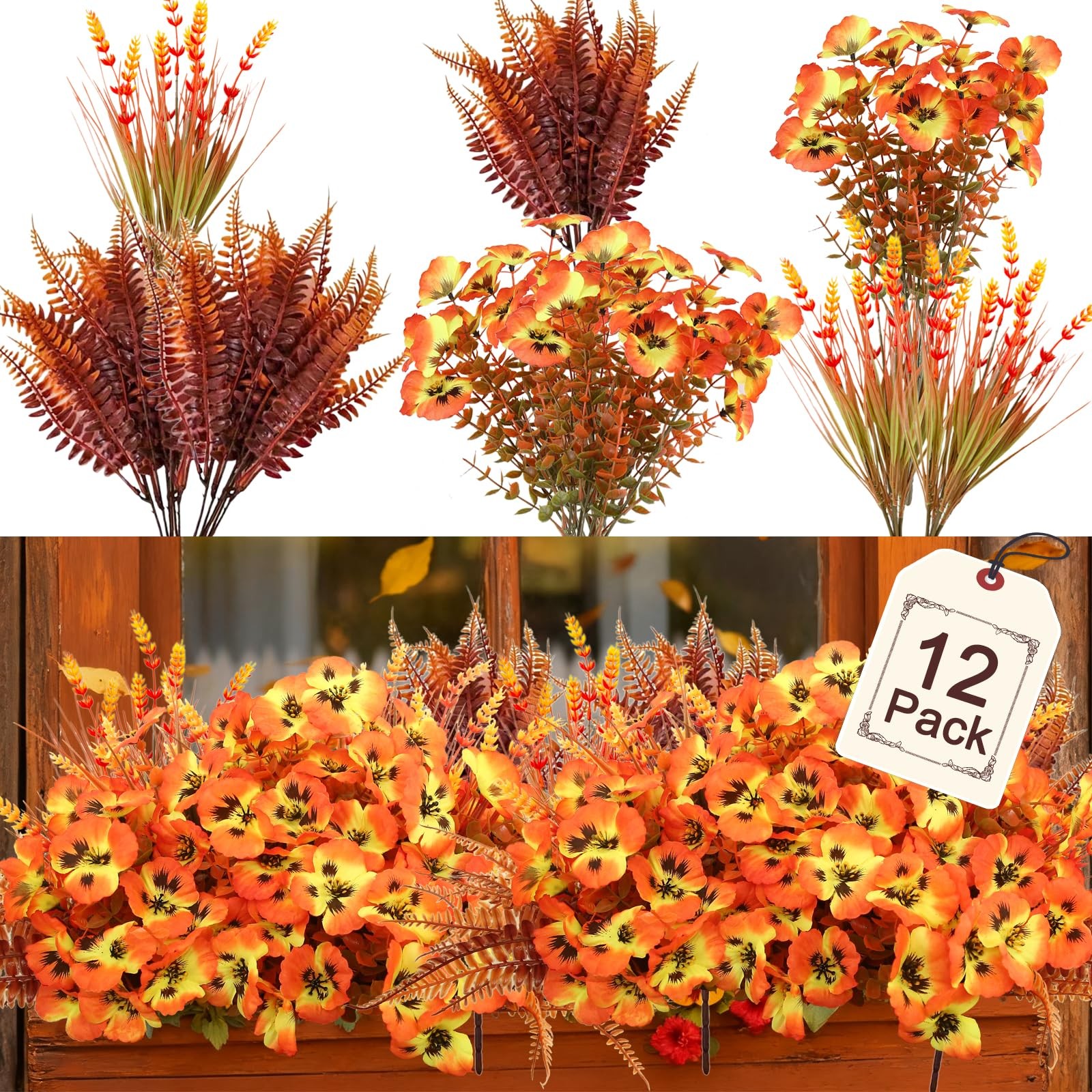 12 Bundle Artificial Mums Artificial Thanksgiving Flowers for Outdoors Fake S…