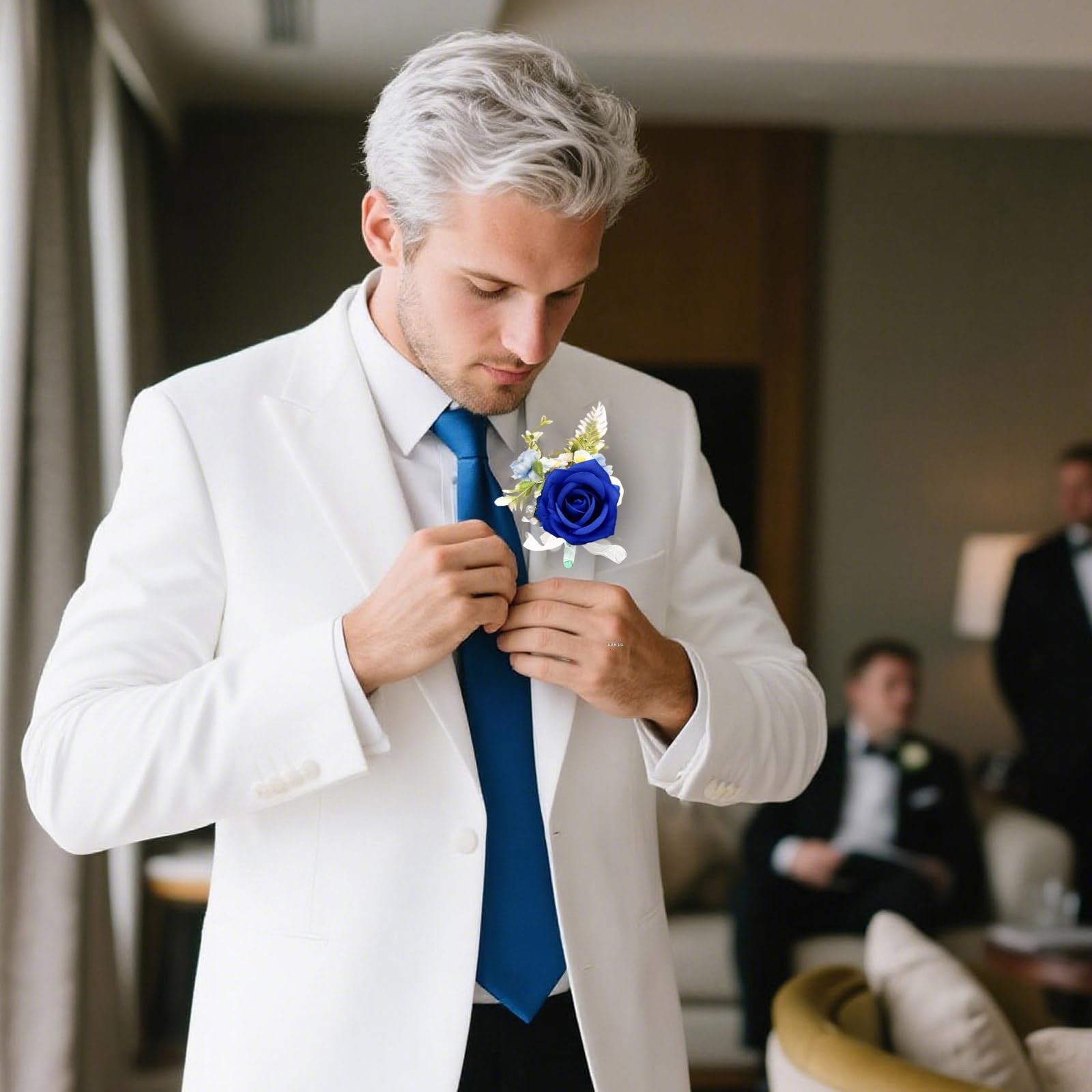 Dark Blue Wrist Corsage Boutonniere Set Artificial Rose Wedding Prom Party