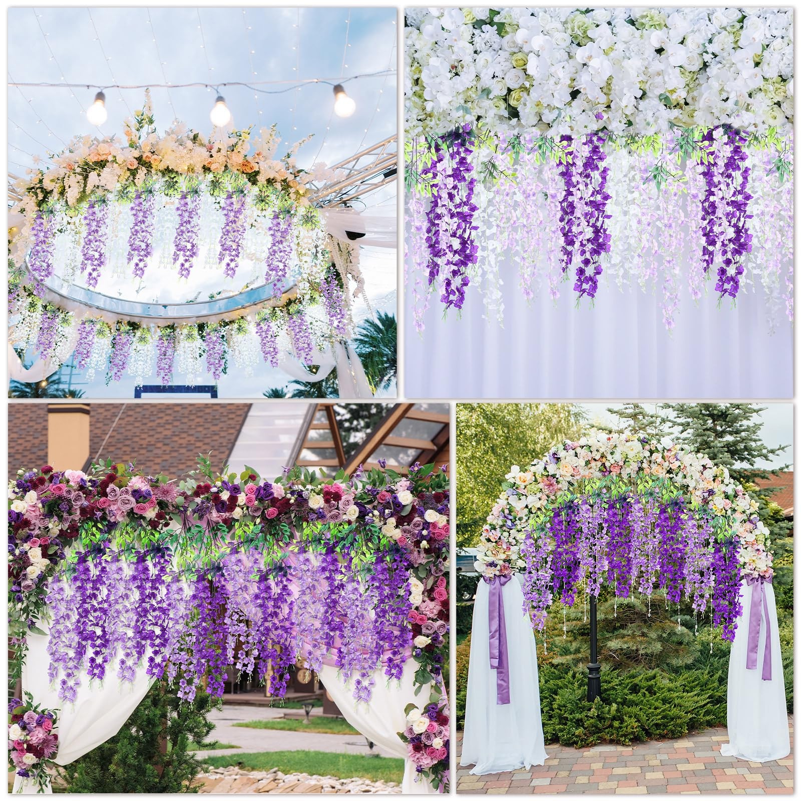 48 Pcs Wisteria Hanging Flowers 3.5 ft Artificial Wisteria Garland Purple & W…