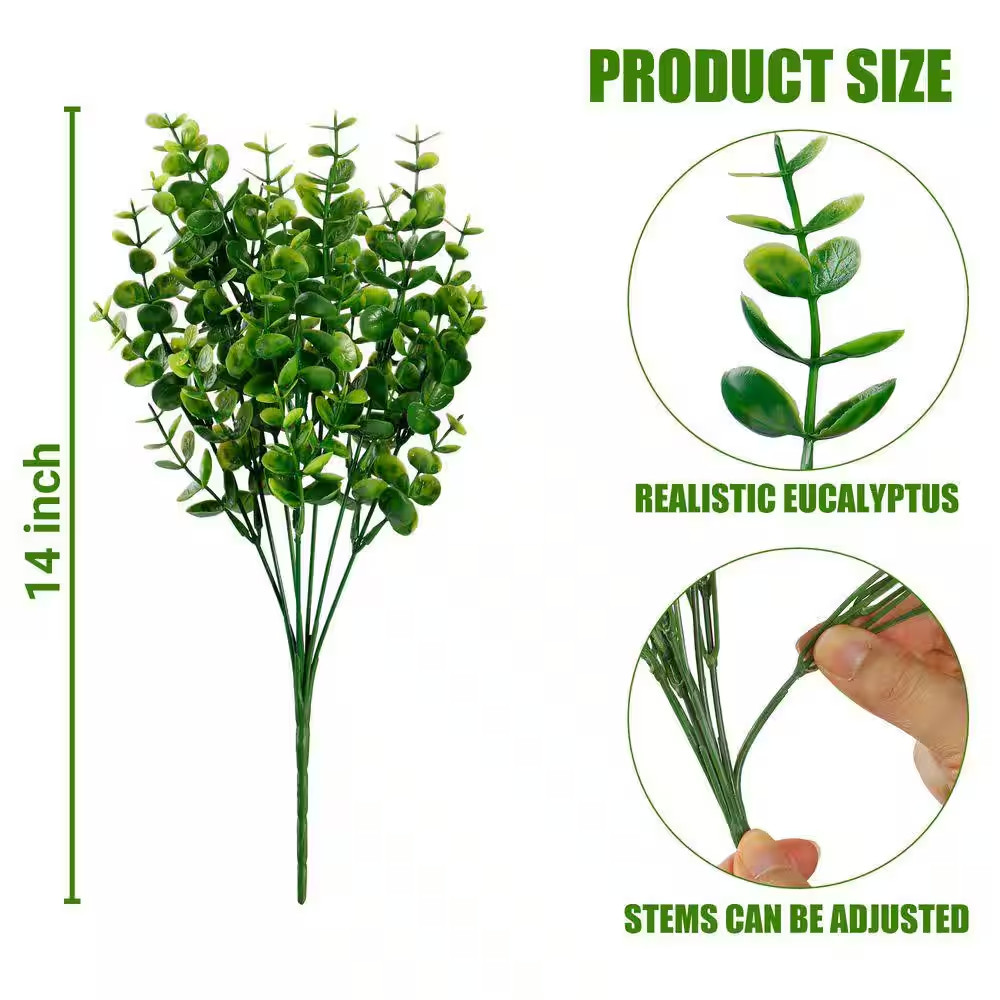14 In. Green Artificial Flowers, 12 Bundles UV Resistant Boxwood Shrubs Artifici