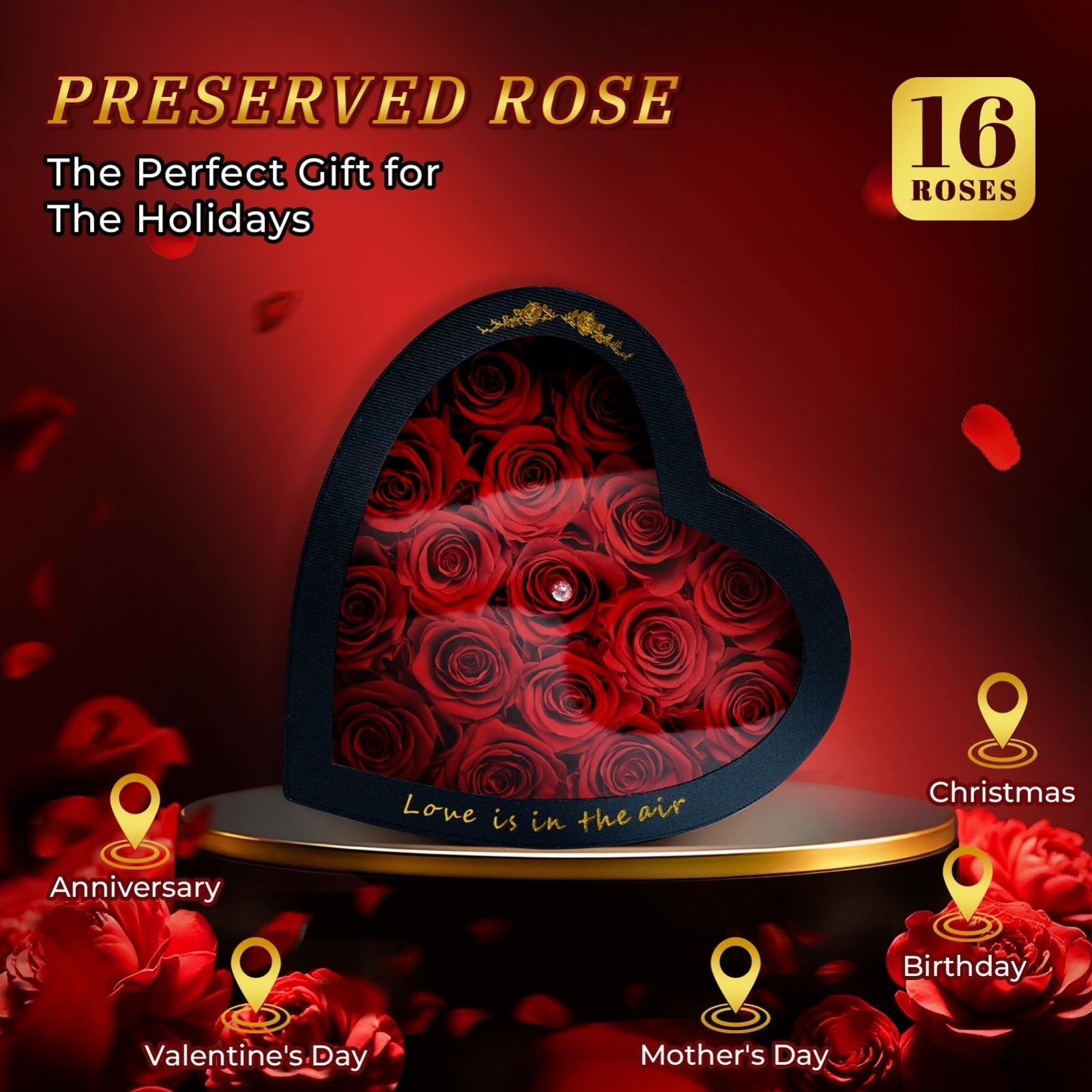 Forever Red Roses in a Heart Shaped Box 16 Preserved Flowers for Delivery 100…
