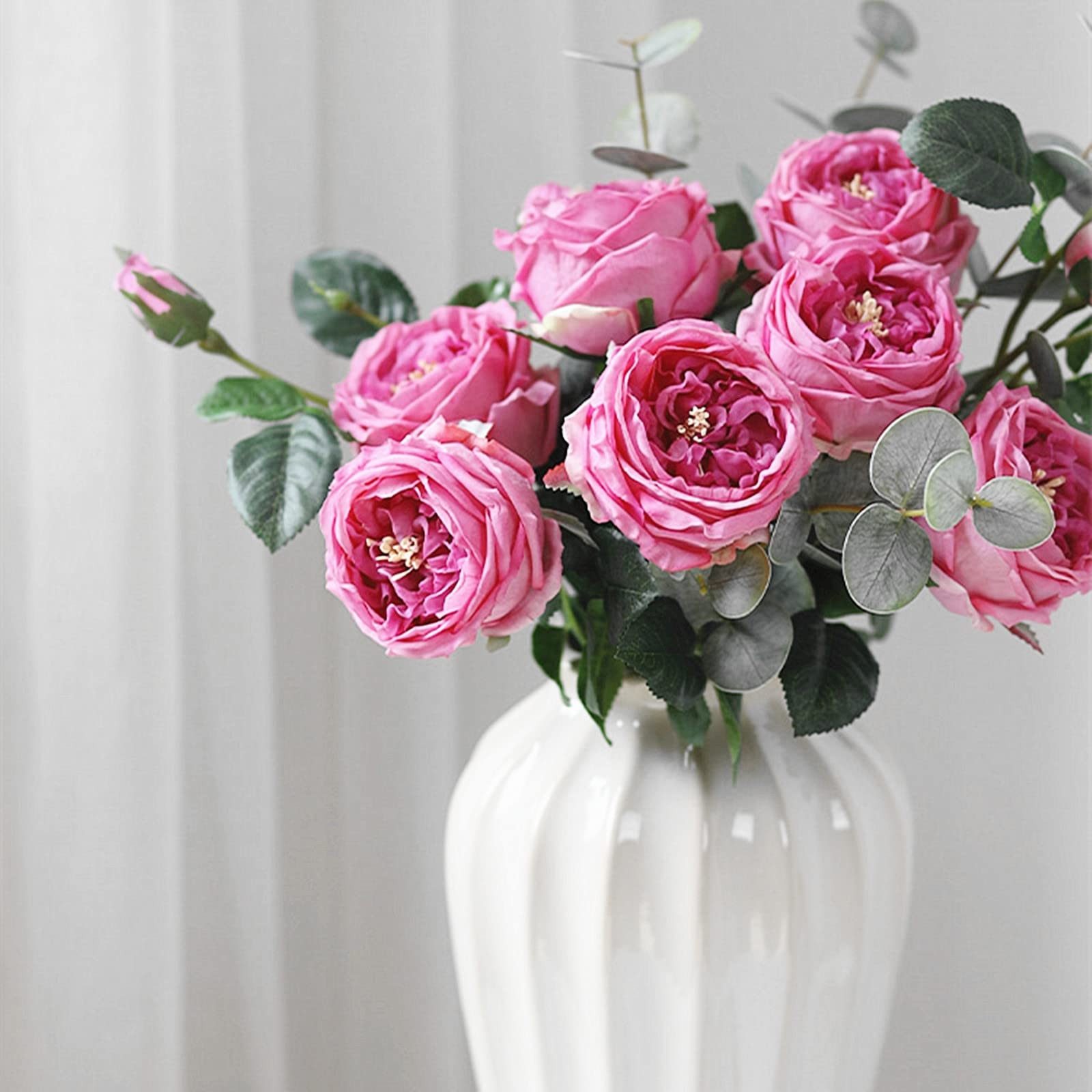 4 PCS Artificial Austin Roses Red Real Touch Silk Flower Arrangement Bouquet