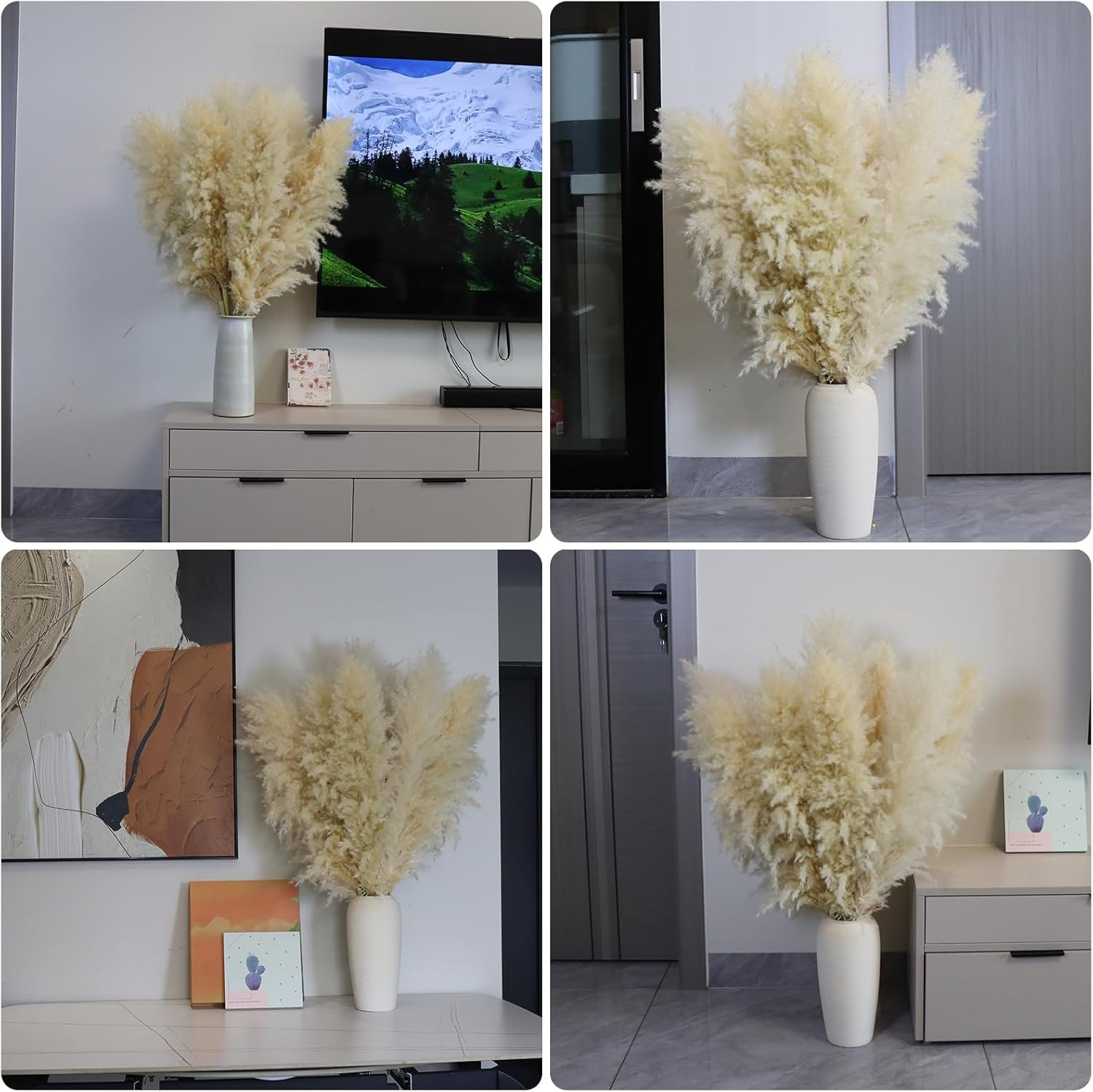 15Pcs 40”Dried Pampas Grass Decor Tall-Large Pompas Grass-Natural Beige Tall Pa