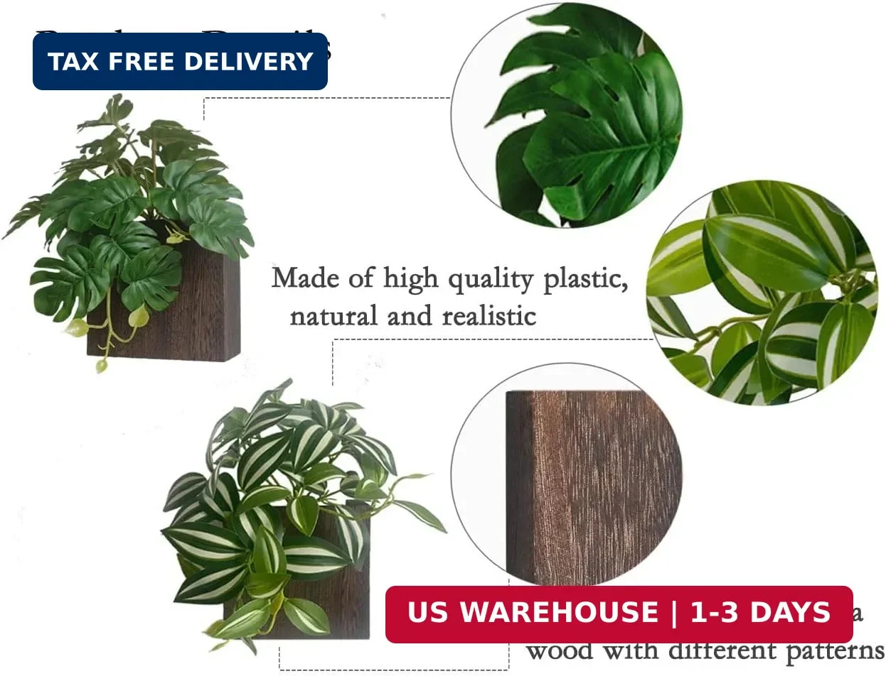 Wood Wall Planter Vase with Artificial Plants Wall Decor, Small Wall Plant Decor