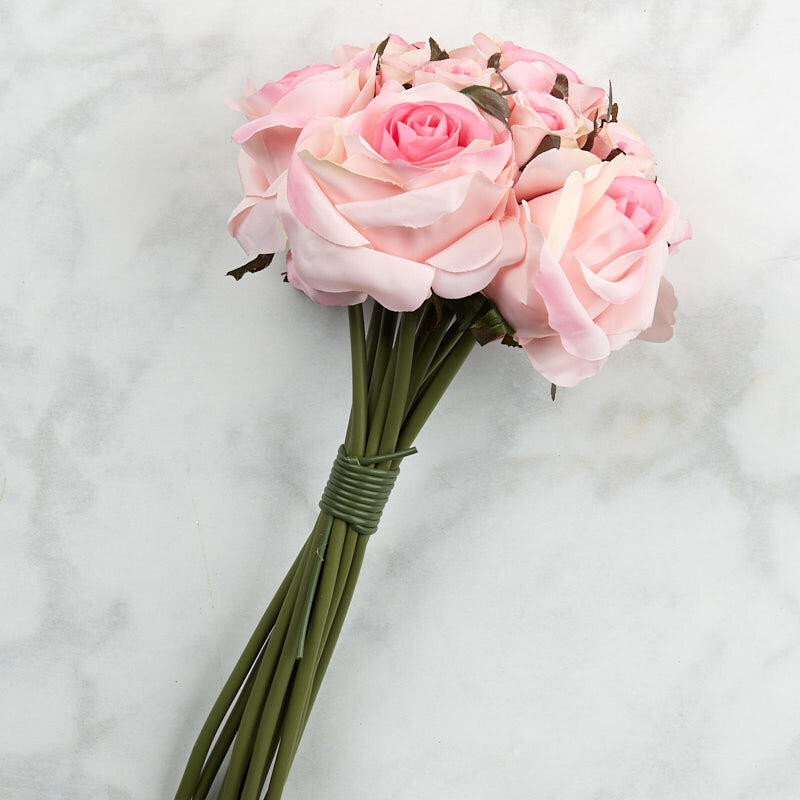12″ Pink Artificial Silk Nosegay Rose Bunch Bouquet