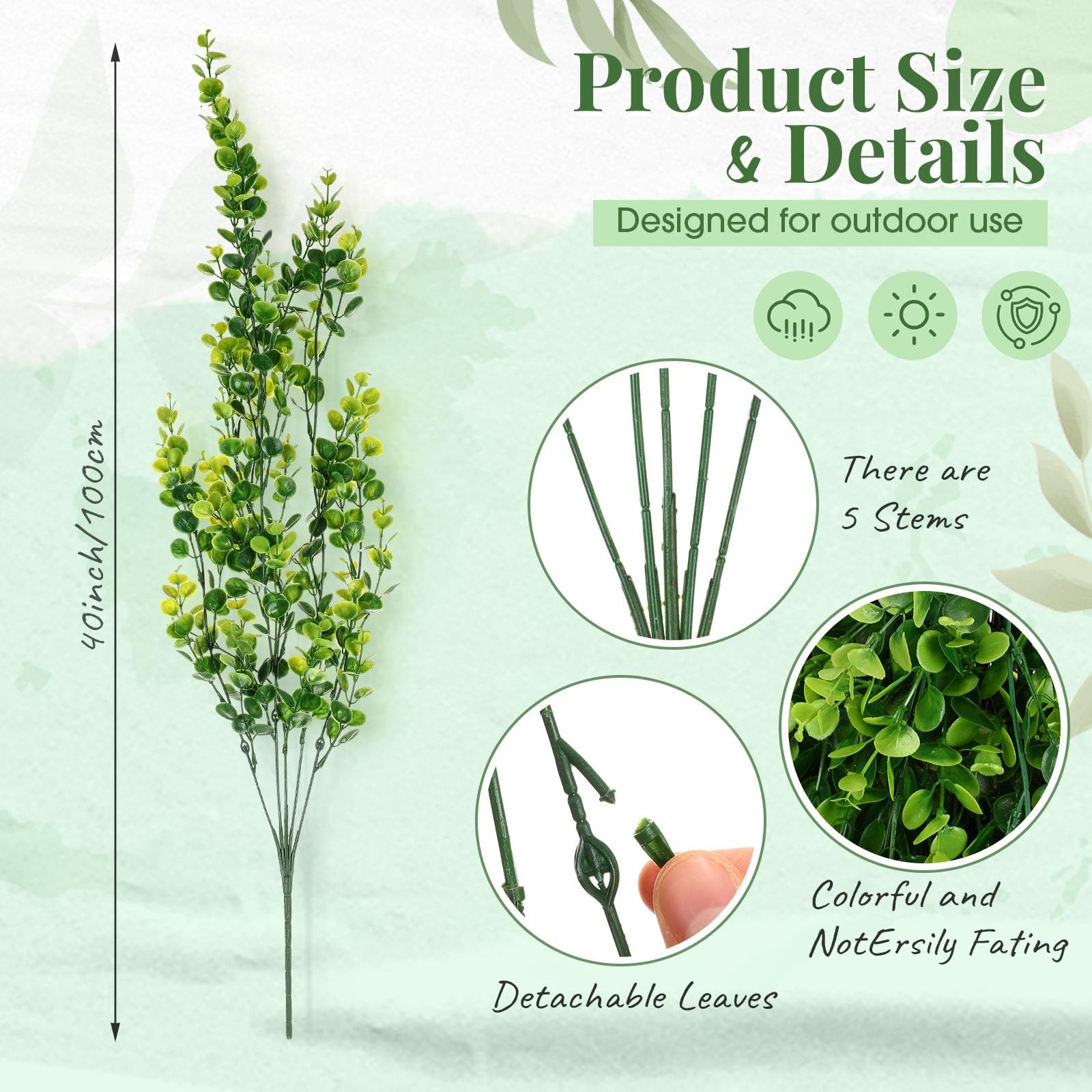 2 Set Hanging Fake Plants Basket for Outdoors 10″ with Faux Eucalyptus Leaves