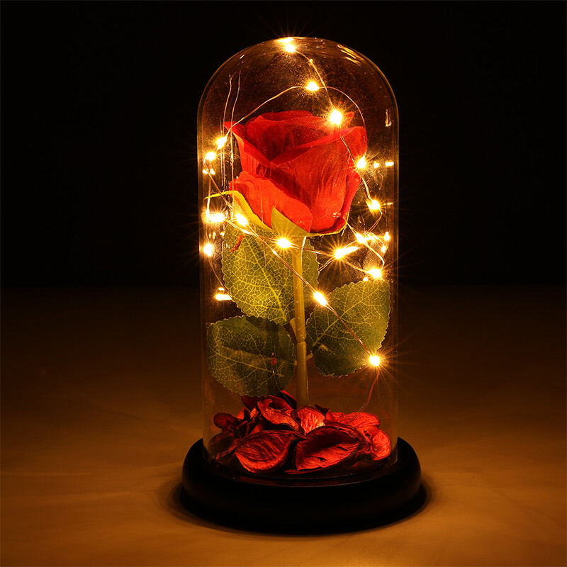 Rosa de galaxia con luz LED de cristal en cúpula, flor eterna de aluminio regalo