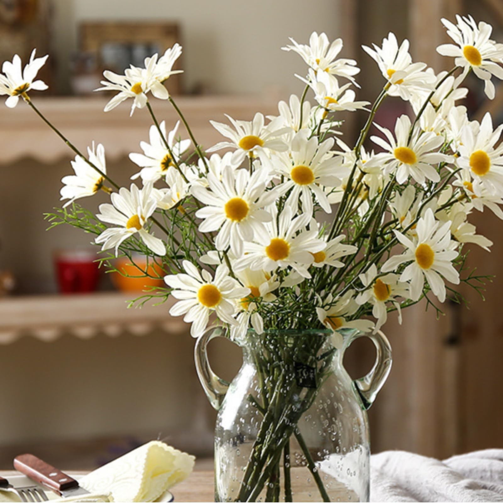 Artificial Flowers 8 Bundles 20” White Artificial Daisy Flowers UV Resistant …