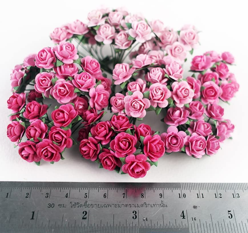 100 PCS Tiny Artificial Rose Mixed Pink Five Color Mulberry Paper Flower 1518mm