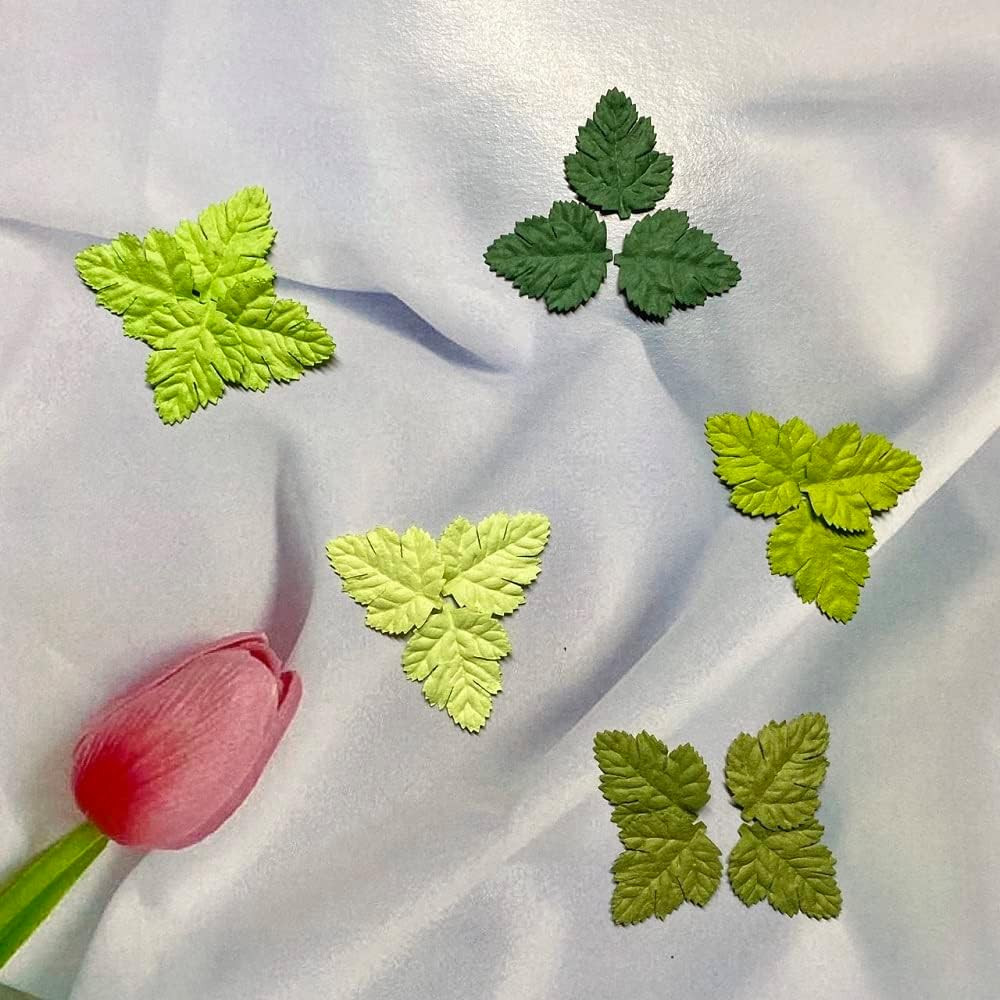 100PCS Mulberry Paper Fern Leaves, Artificial Green Paper Leaves for DIY Crafts,