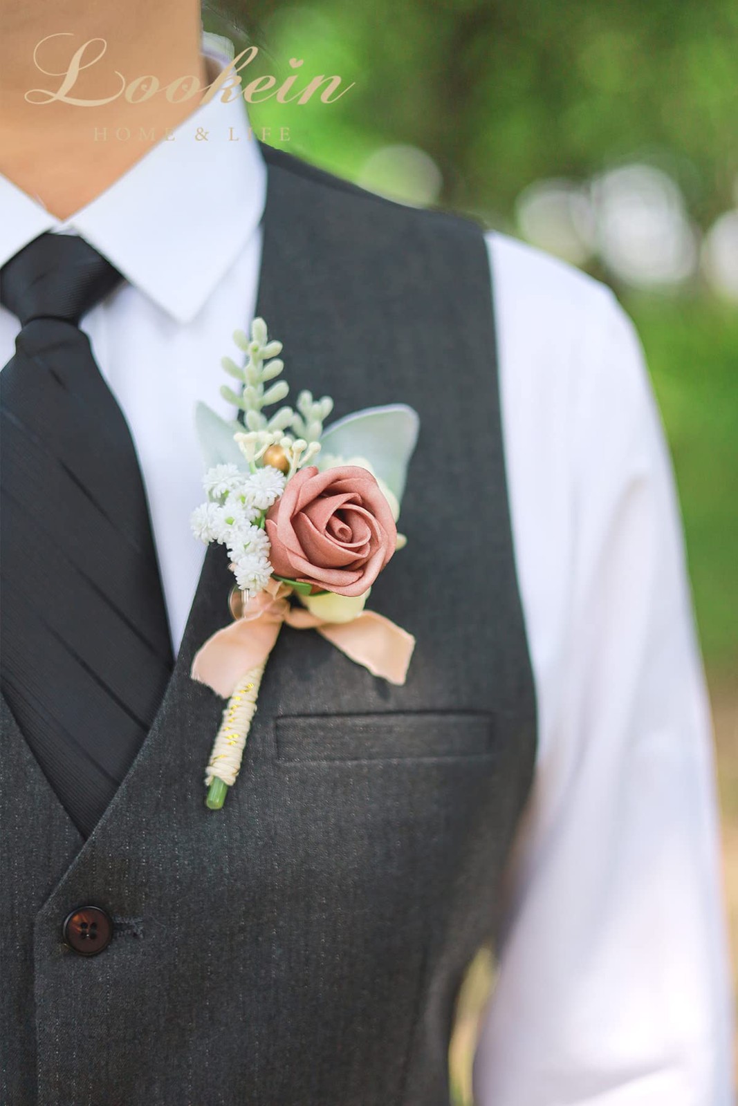 Dusty Rose Wedding Boutonniere For Men Set Of 6 Artificial Rose Boutonniere For