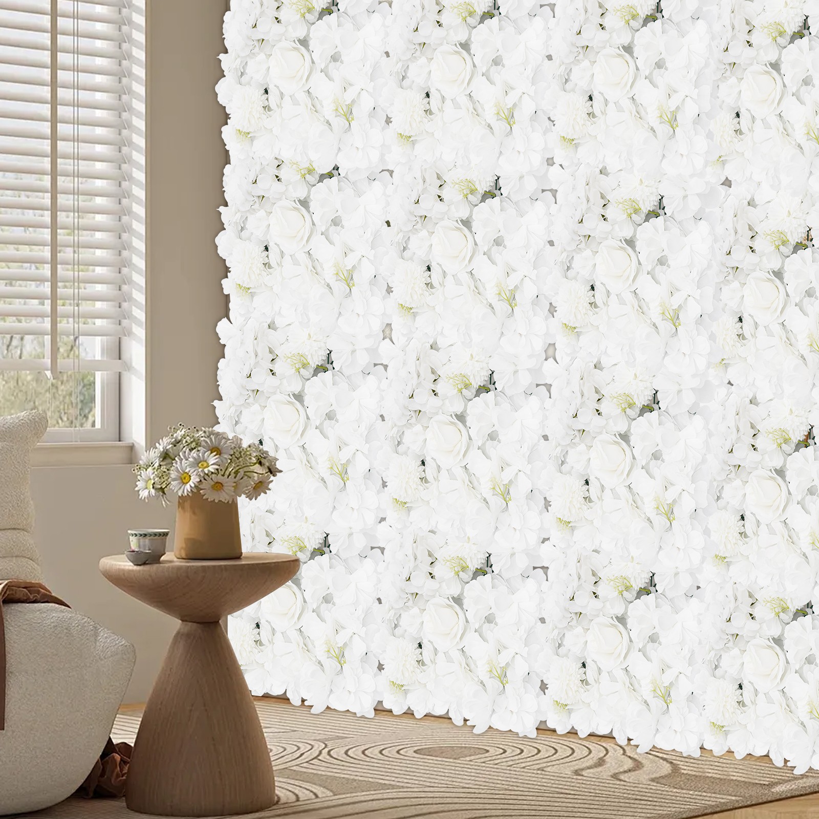 16 Pack Artificial Flower Wall Panels, Silk Cloth Plastic, 13.8×13.8 Inch Each