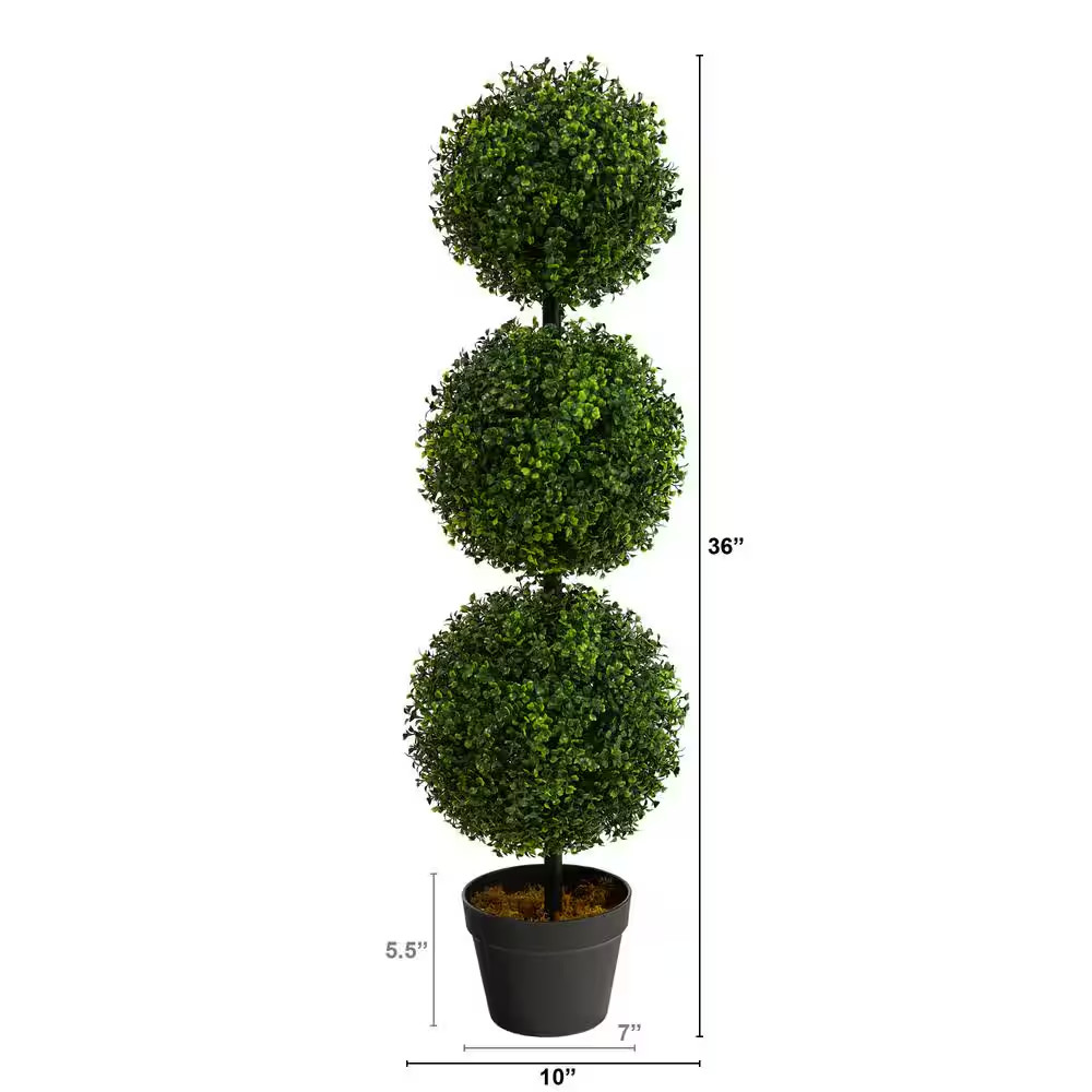 3 Ft. Boxwood Triple Ball Topiary Artificial Tree (Indoor/Outdoor)