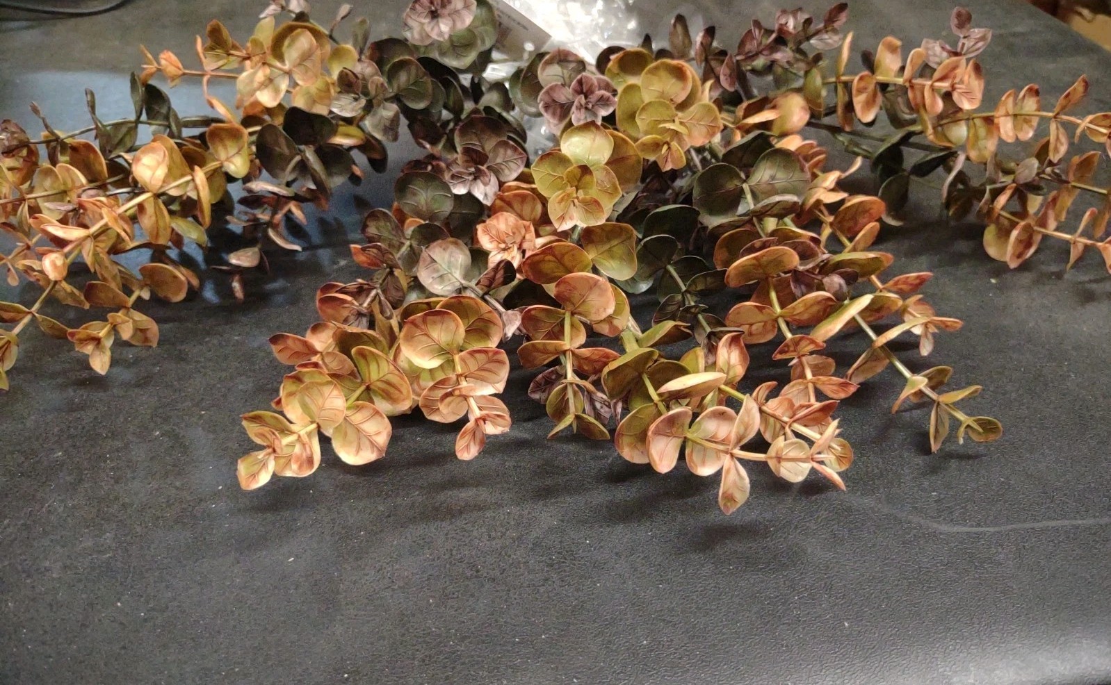 Plastic Spiral Eucalyptus Bush, Autumn Brown Gold & Green, 6 Branch 13″ Baby Euc