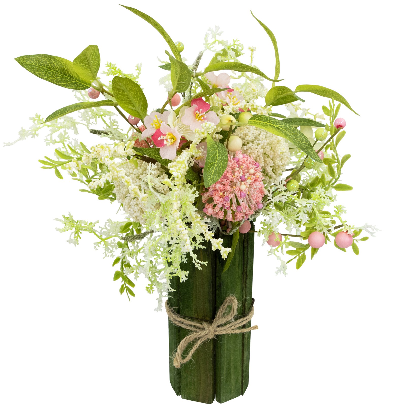 Northlight Hydrangea and Berry Floral Spring Bouquet – 14″ – Pink and Green