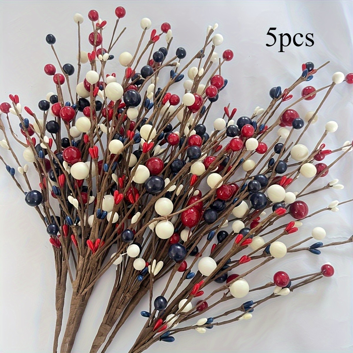 5 Red White Blue Artificial Berry Branches Independence Day Memorial Day Parties