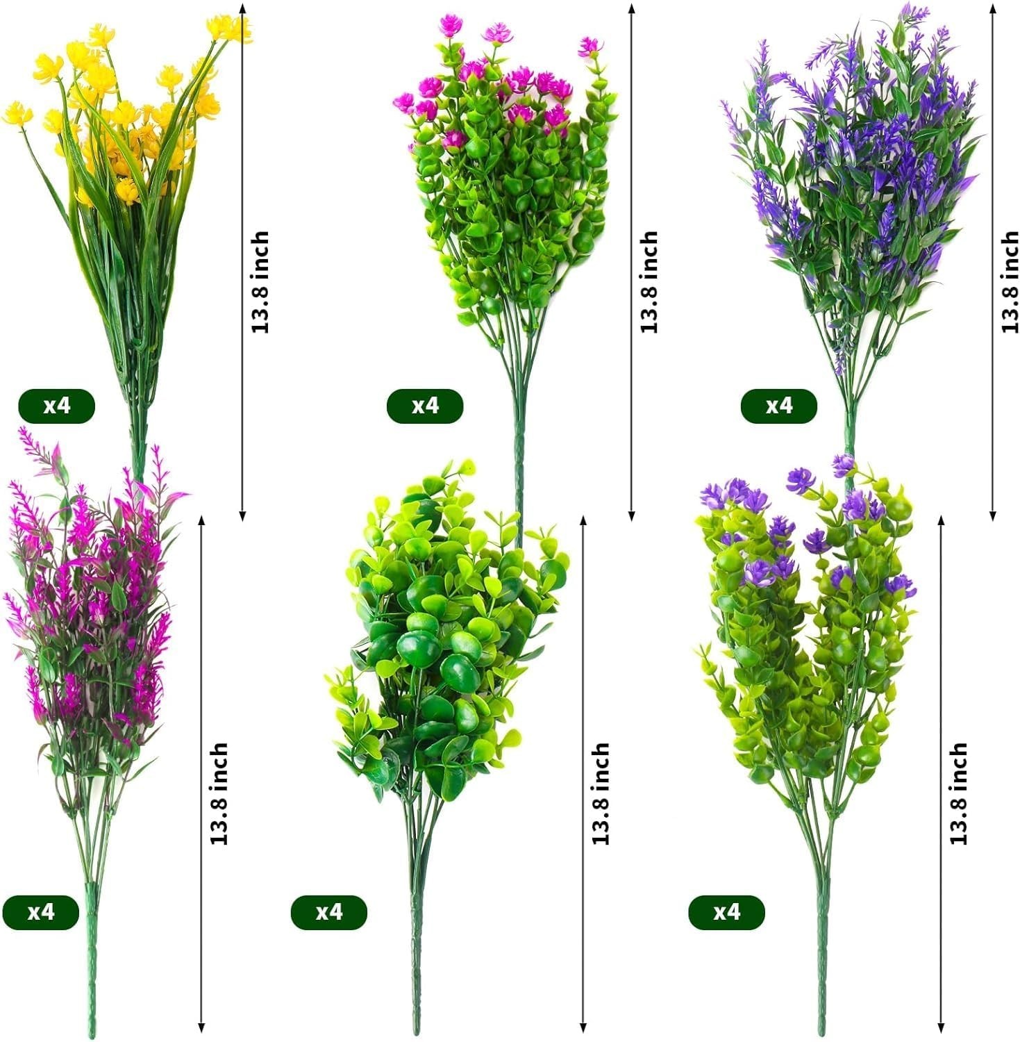 24 Bundles Artificial Flowers Outdoors Faux Plants UV Resistant Fake Flowers Fau