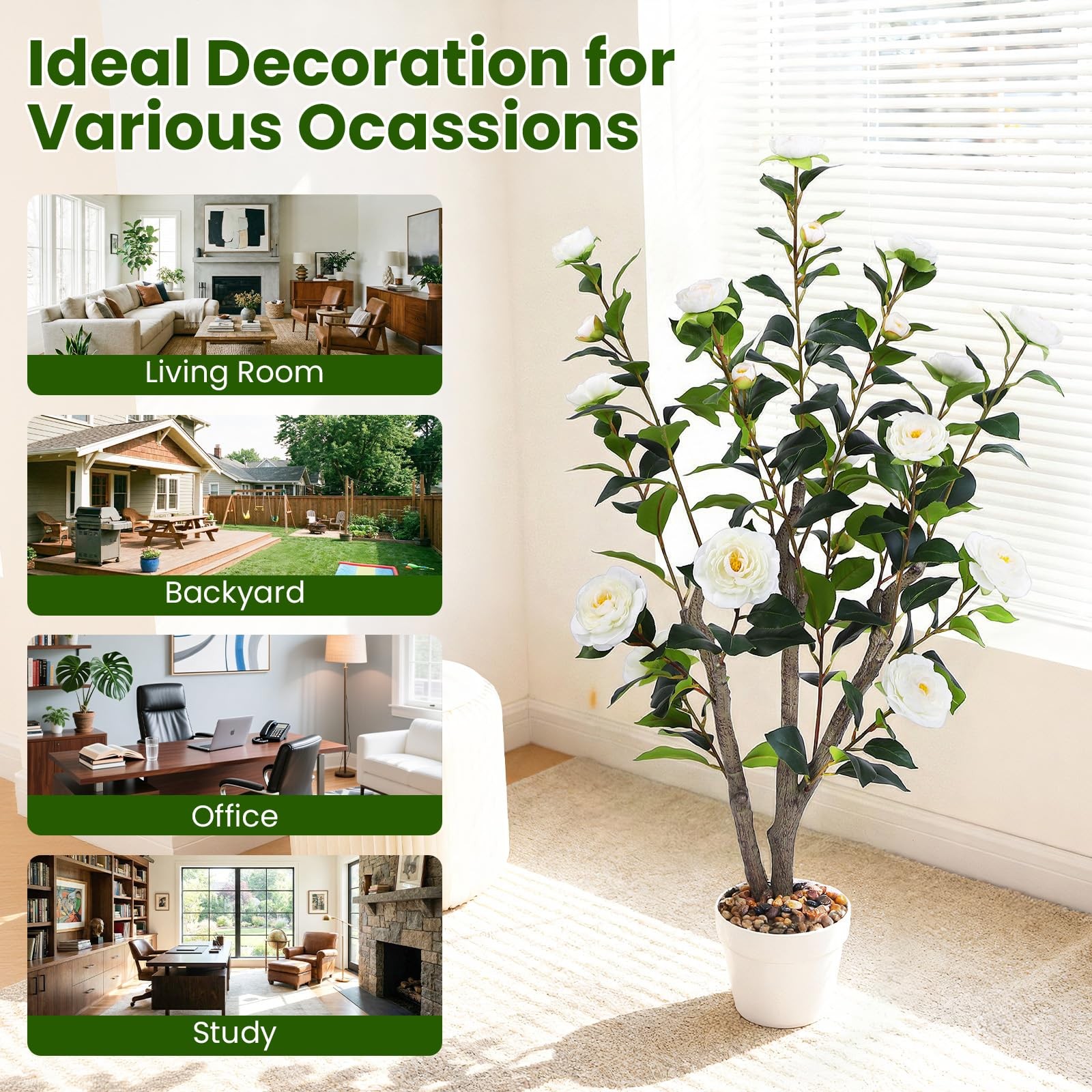 3FT Artificial Camellia Tree 2 Pack, 36“ Faux Camellia Plant in Pot, Floral T…
