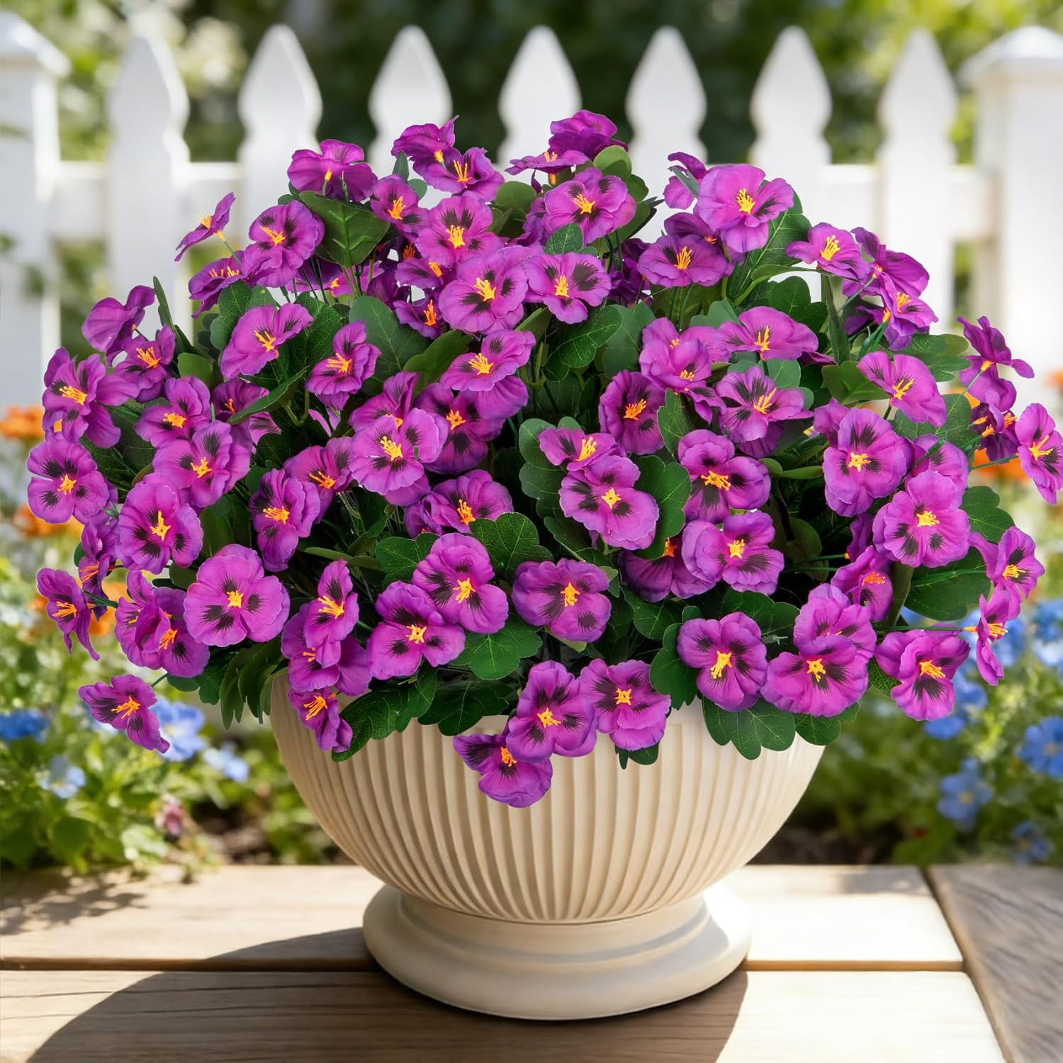 Ouddy Decor 15 Bundles Artificial Flowers for Outdoors, 15″ Fake Pansies Silk Fl