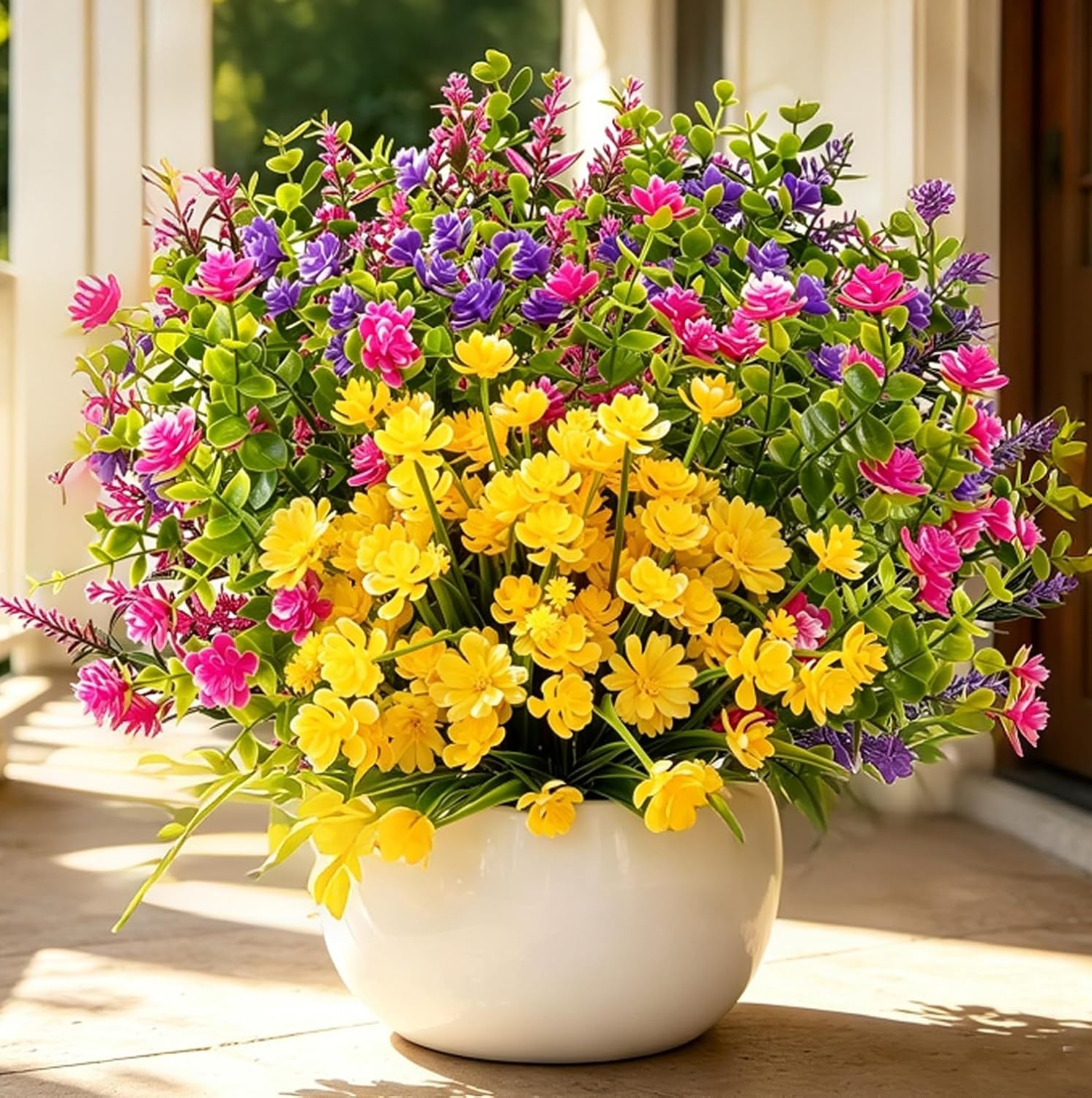 24 Bundles Artificial Flowers Outdoors Faux Plants UV Resistant Fake Flowers Fau