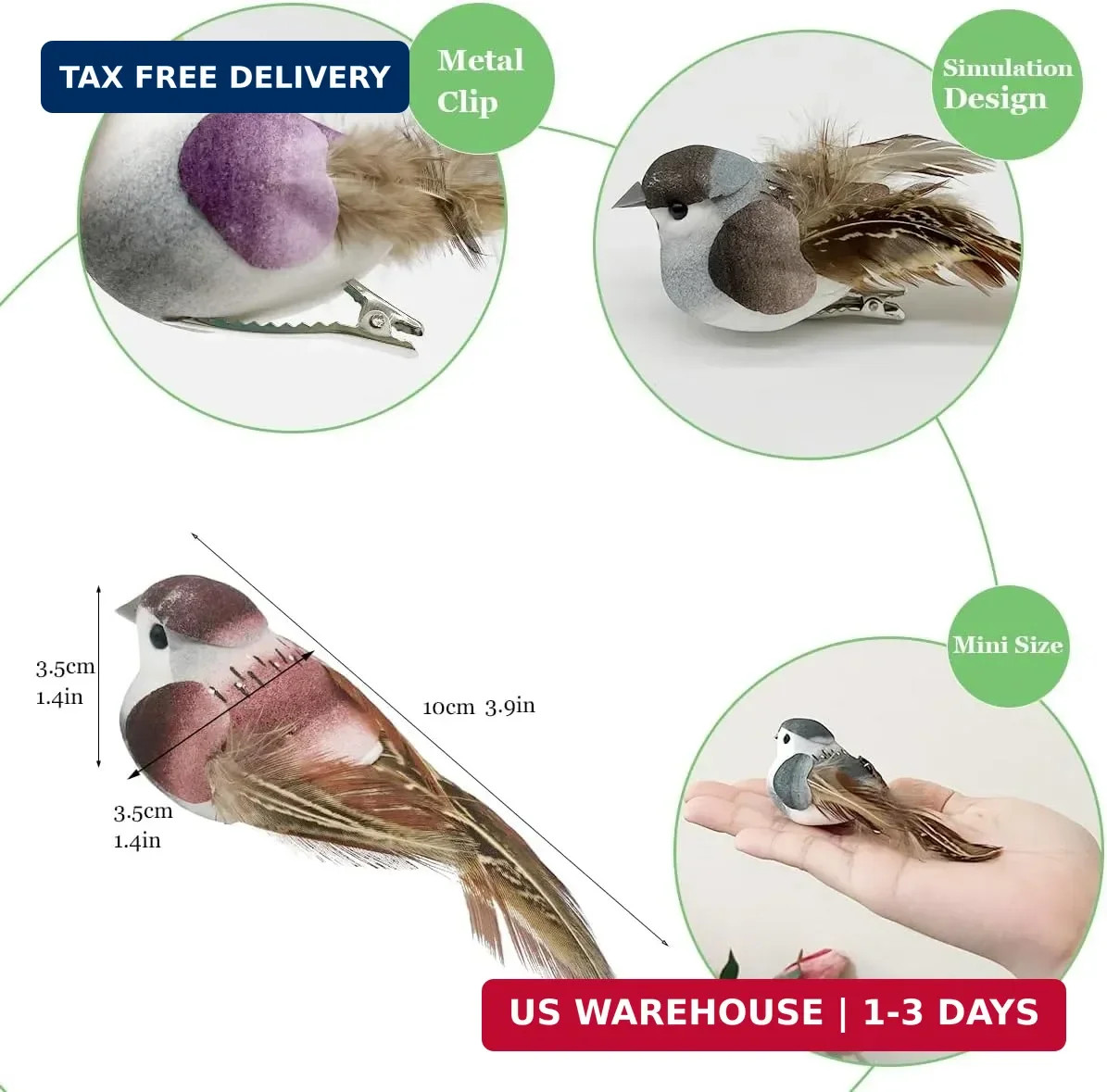 LWINGFLYER 6pcs 3.9-Inch Fake Birds Sparrow Foam Feather Artificial Birds Realis