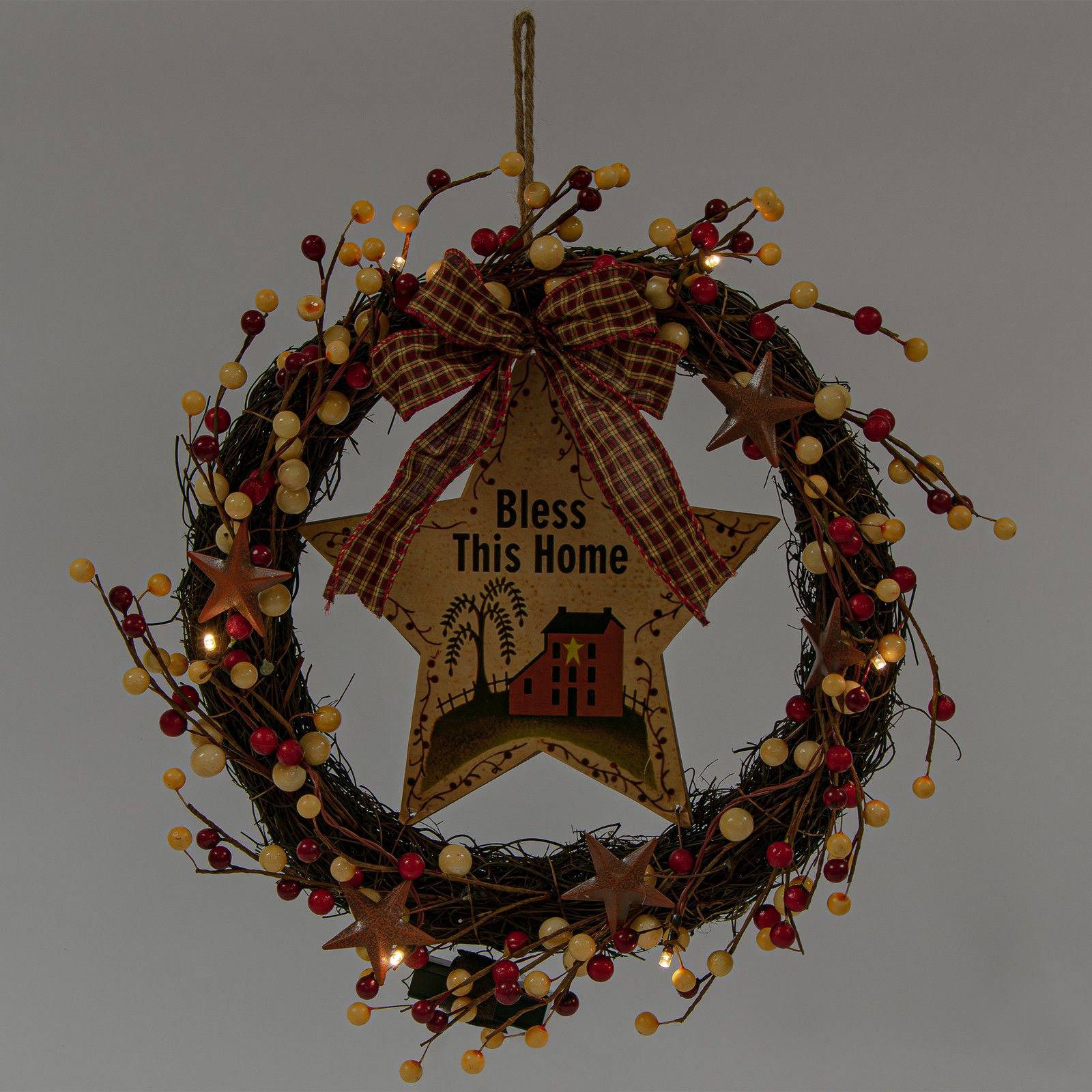 Illuminated “Bless This Home” Country Star Decorative Wreath 12″ x 12″