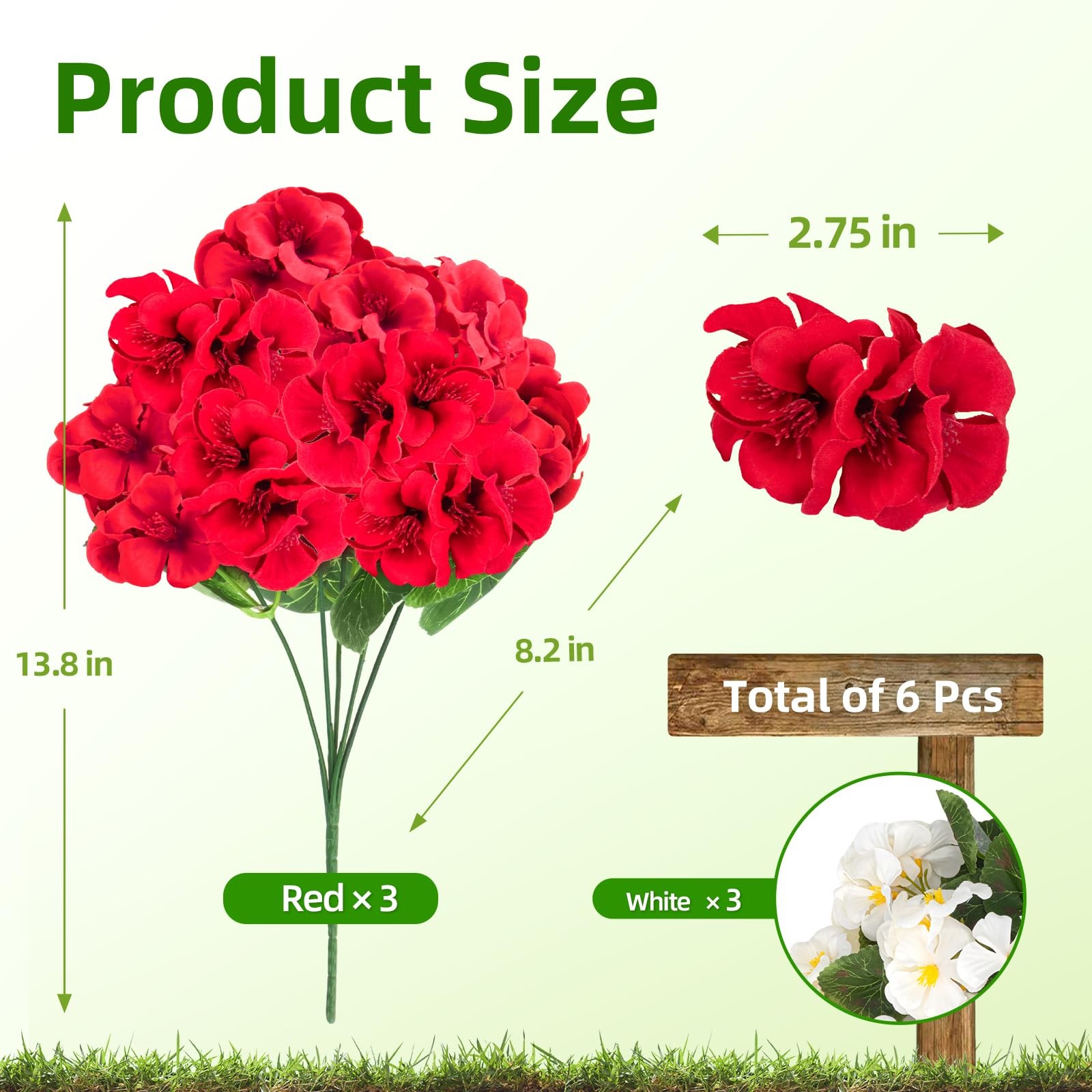 6 Pcs Artificial Geraniums Flowers for Outdoor, UV Resistant Outdoor Artifici…