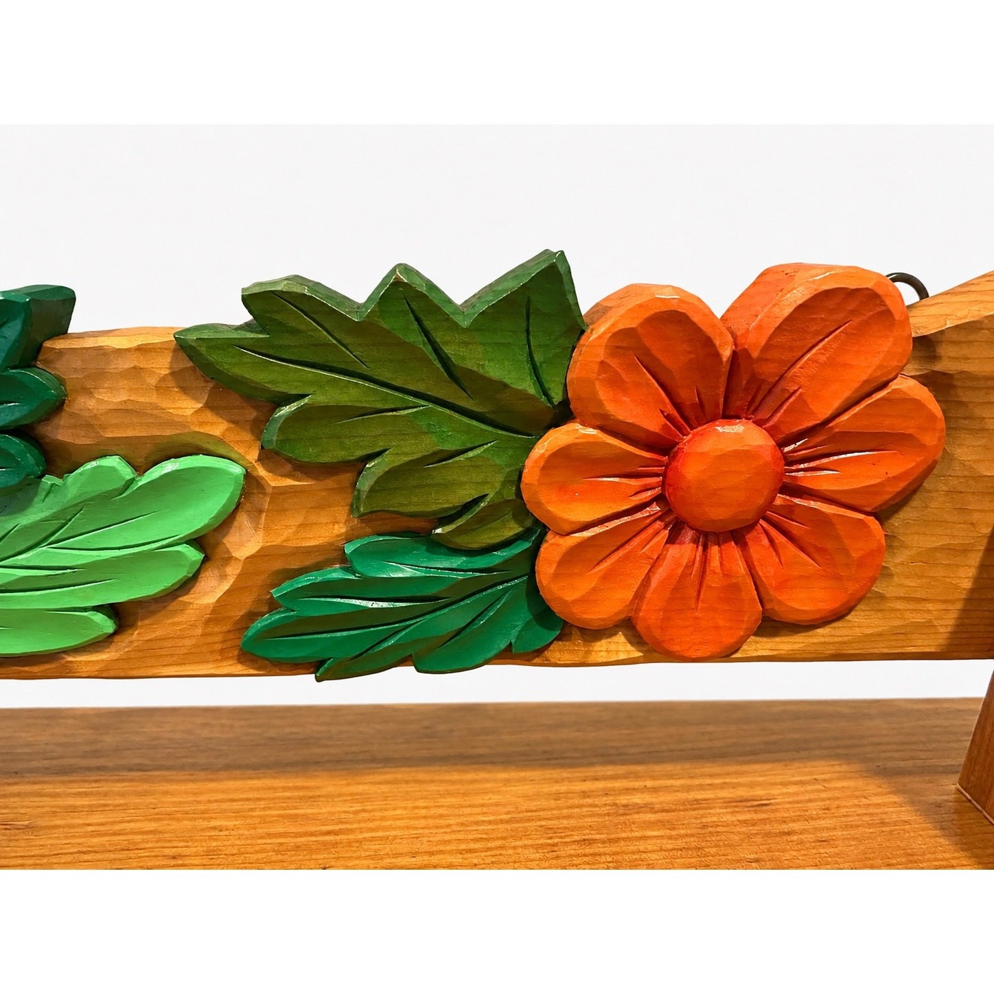 VTG Brazilian Hand Carved Floral Wood Wall Shelf Folk Art Hand Painted 19.25″