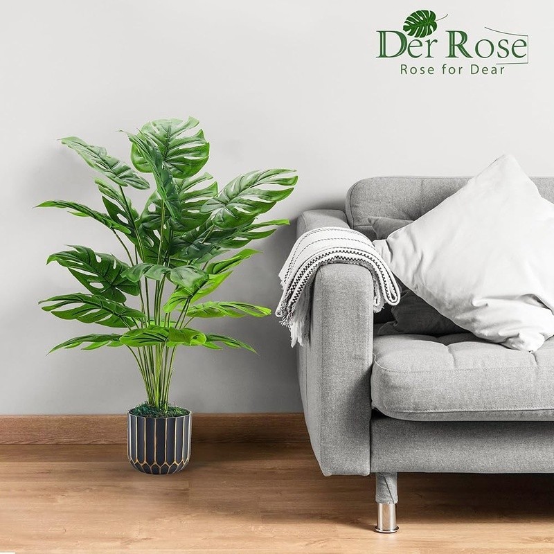 28 Inch Faux Monstera Plant W/ DIY Pot Black Gold Decoration Indoor Greenery New