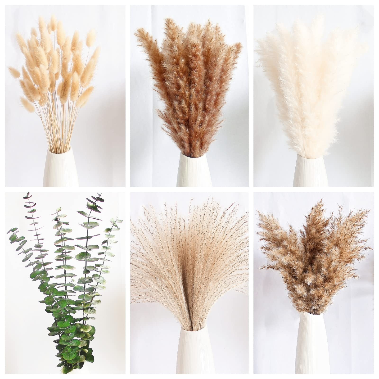 110 PCS of Boho Pampas Grass Decor, Naturally Dried Pompas, Bunny Tails Dried…