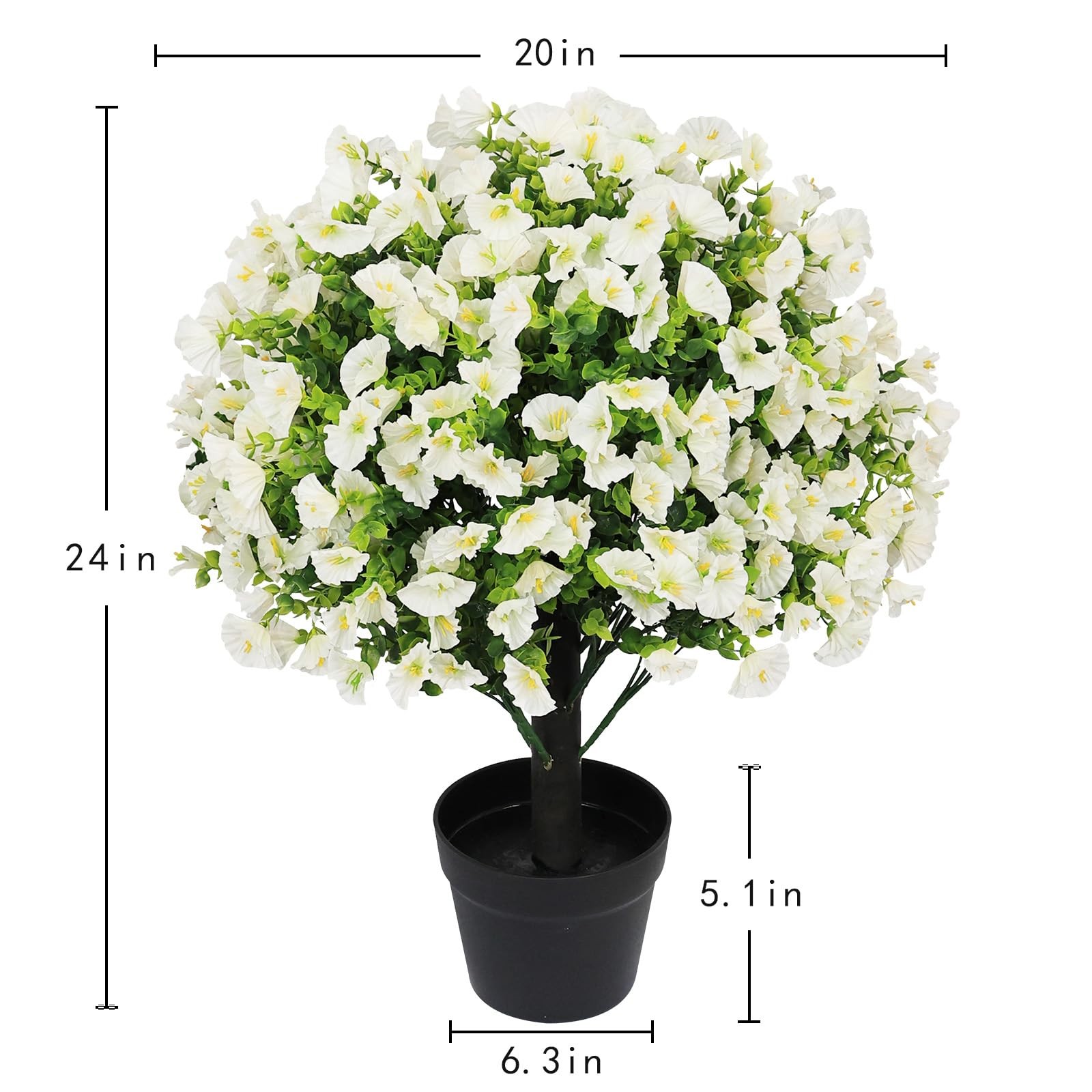 24″ Artificial Potted Plants Outdoor Set of 2, UV Resistant Faux White Flowers