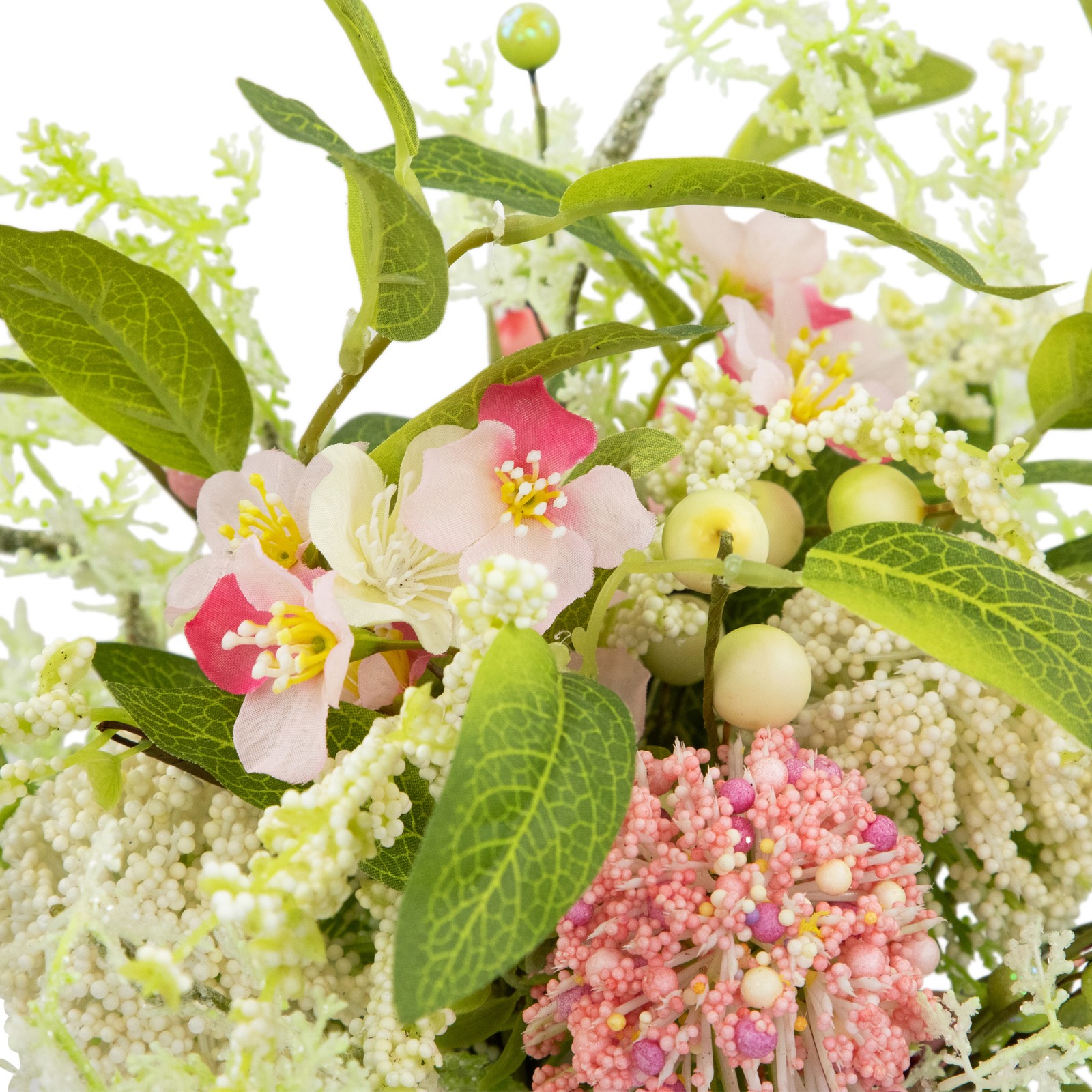 Northlight Hydrangea and Berry Floral Spring Bouquet – 14″ – Pink and Green